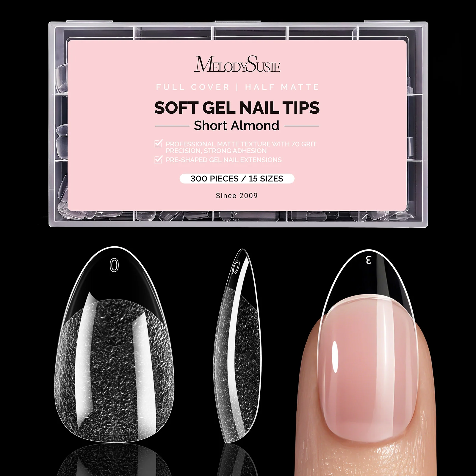 300Pcs Half Matte Clear Acrylic Full Cover Nail Tips