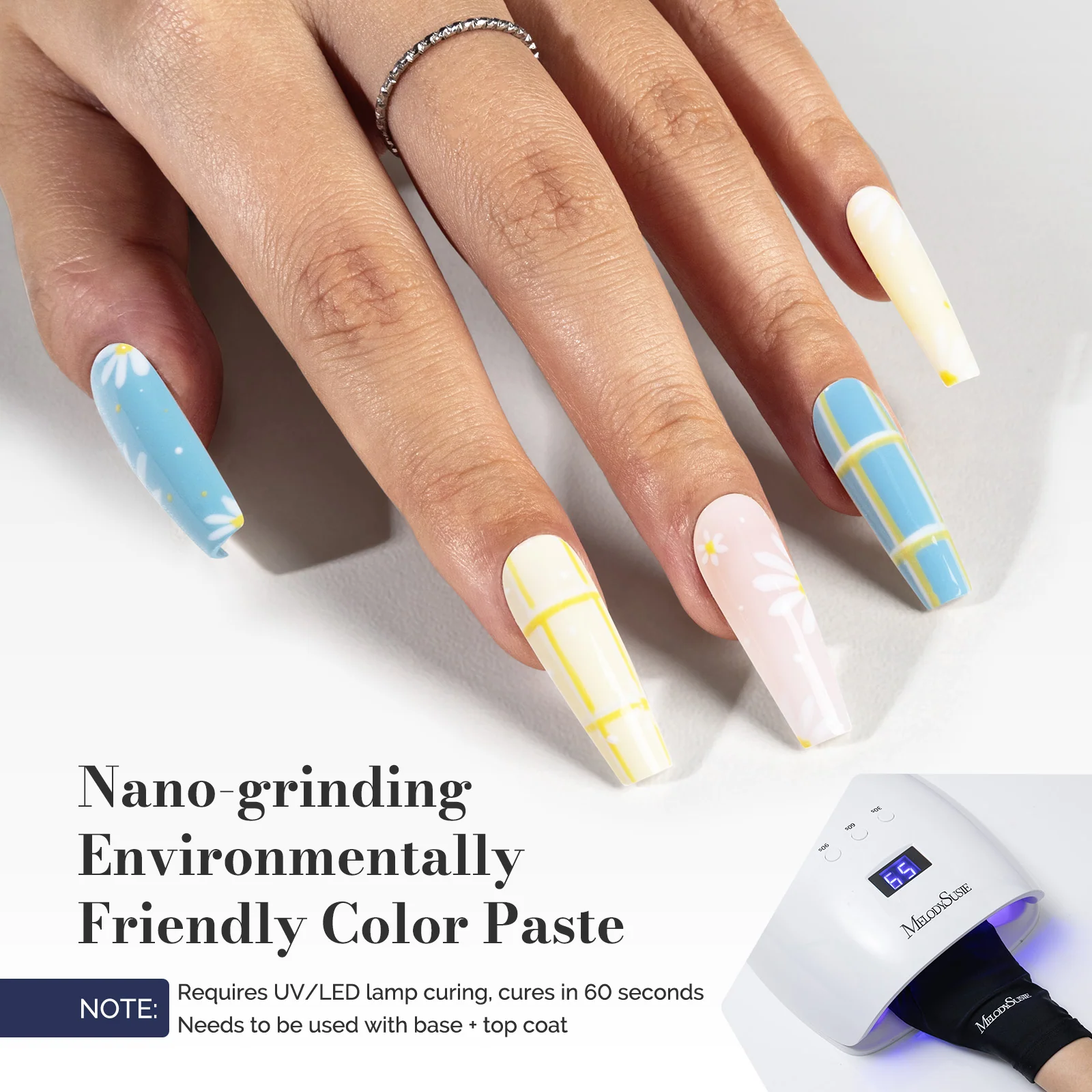 LED/UV Nail Lamps & Nail Drill Bits | MelodySusie HEMA-Free & HPMA-Free & TPO-Free 甲油胶 2支 Pale Yellow&Gray Blue-P09+P32