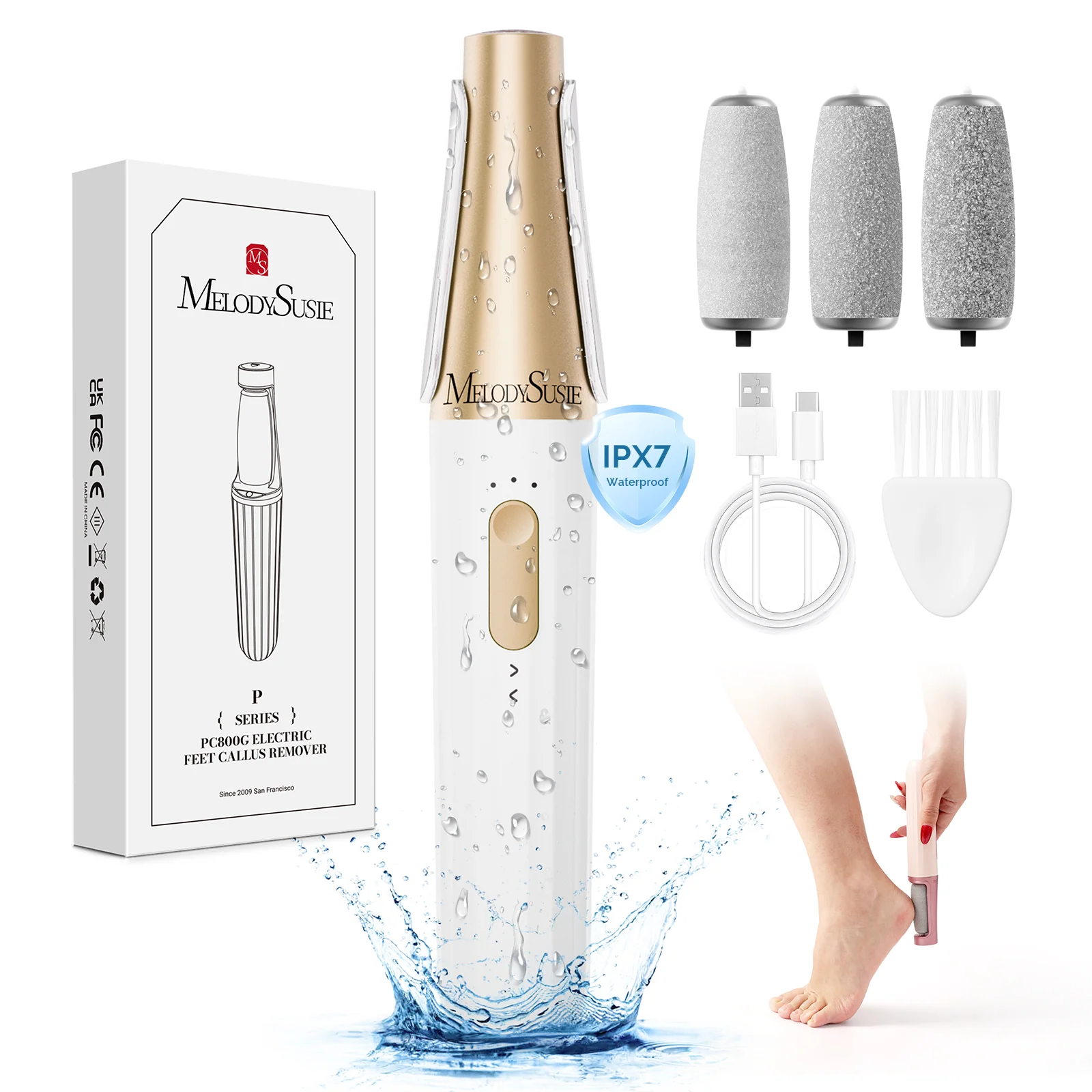 PC800G Rechargeable Feet Callus Remover in White Gold