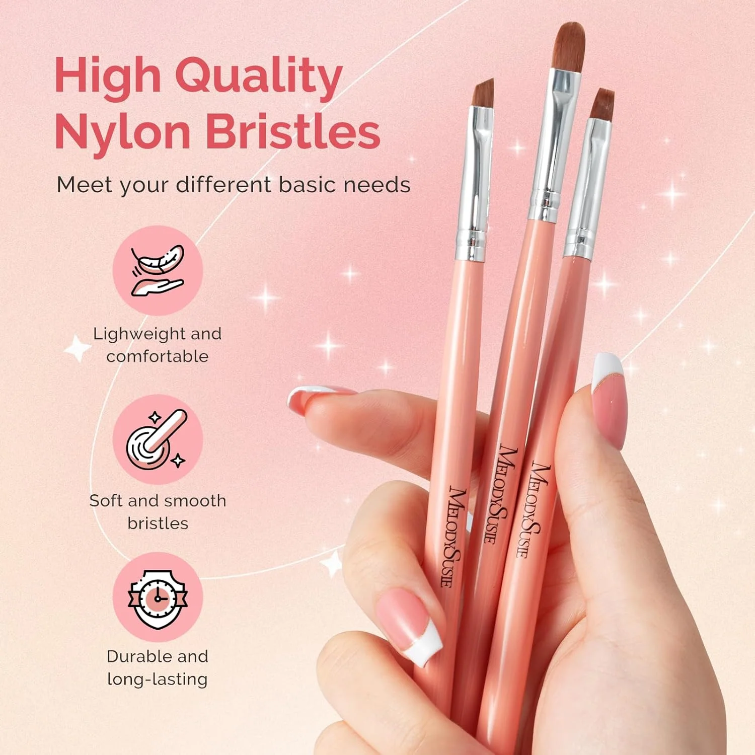 Nail Art Brushes Set 3Pcs in Orange