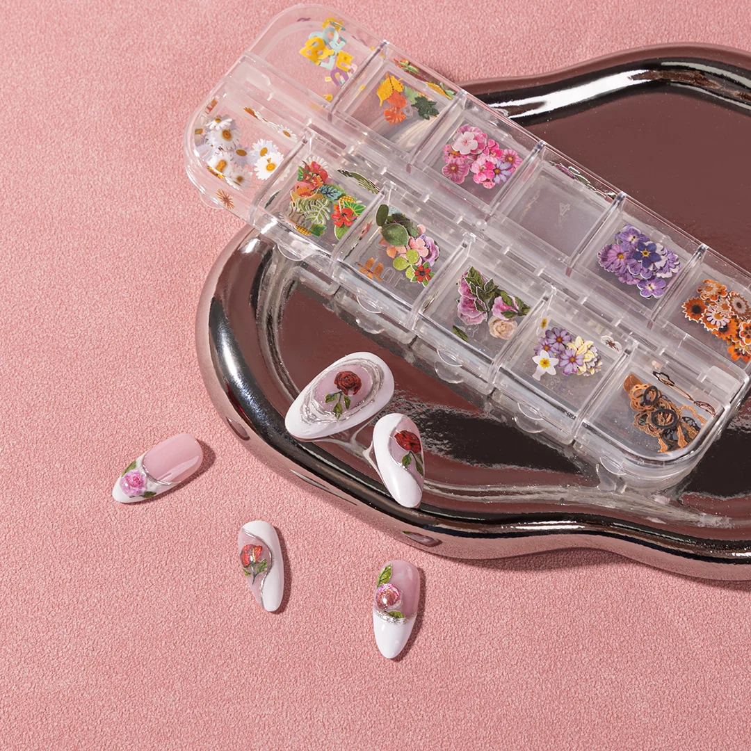 Special Colorful Flower Nail Accessories, 12 Shapes