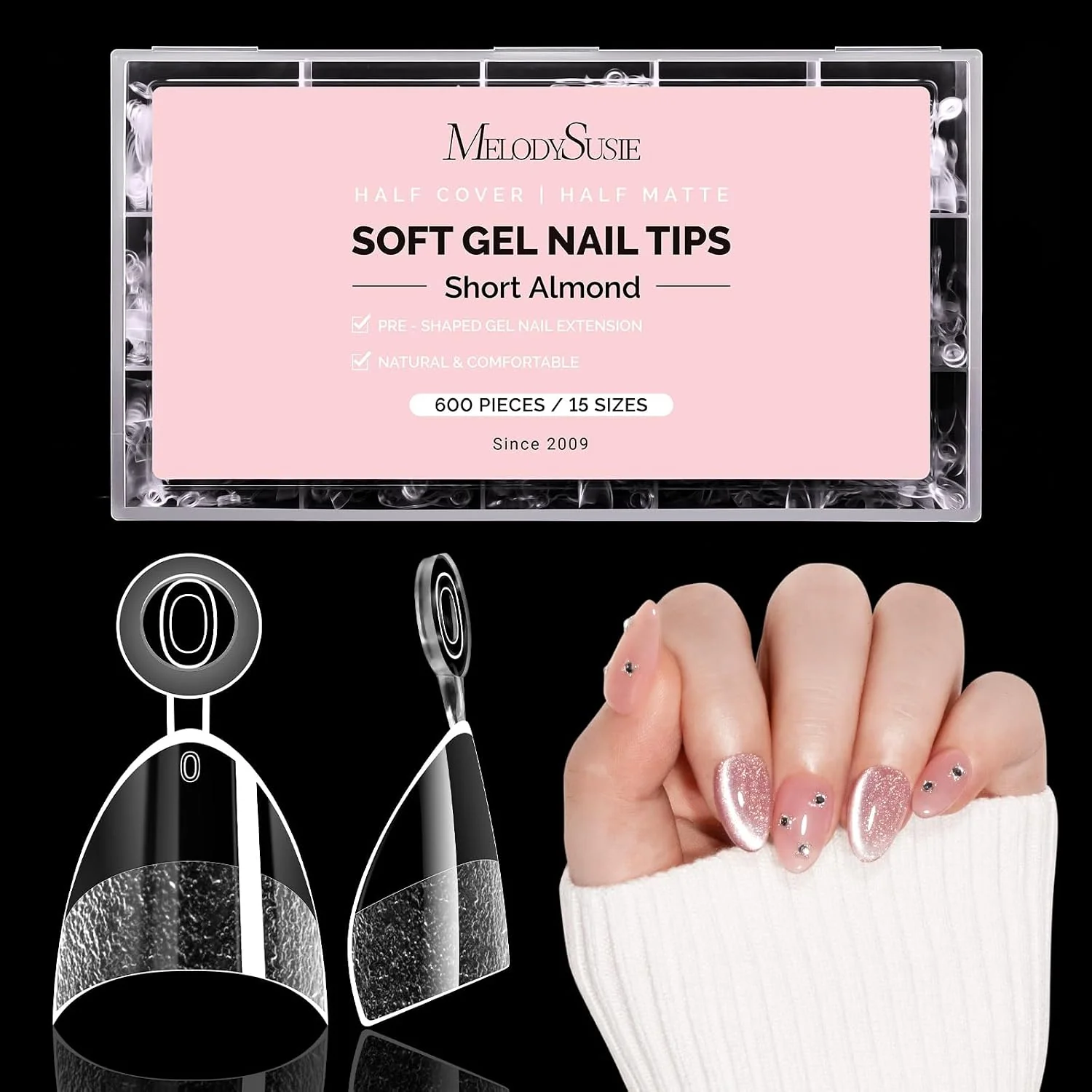 600Pcs Half Matte Clear Acrylic Half Cover Short Almond Nail Tips