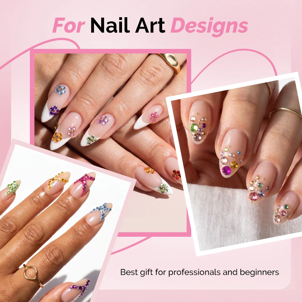 Nail Rhinestones Kit with Tweezers and Pick-Up Tools