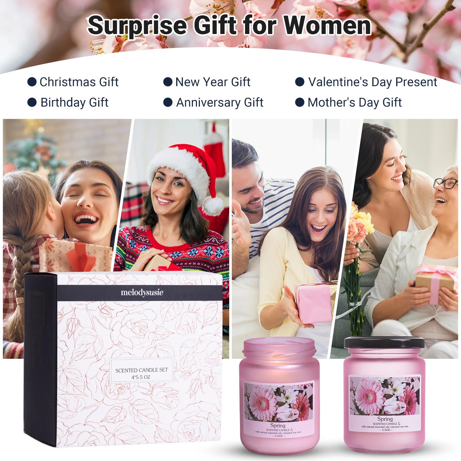 Spring Scented Candle Gift Set with 4 Scented Jars for Home