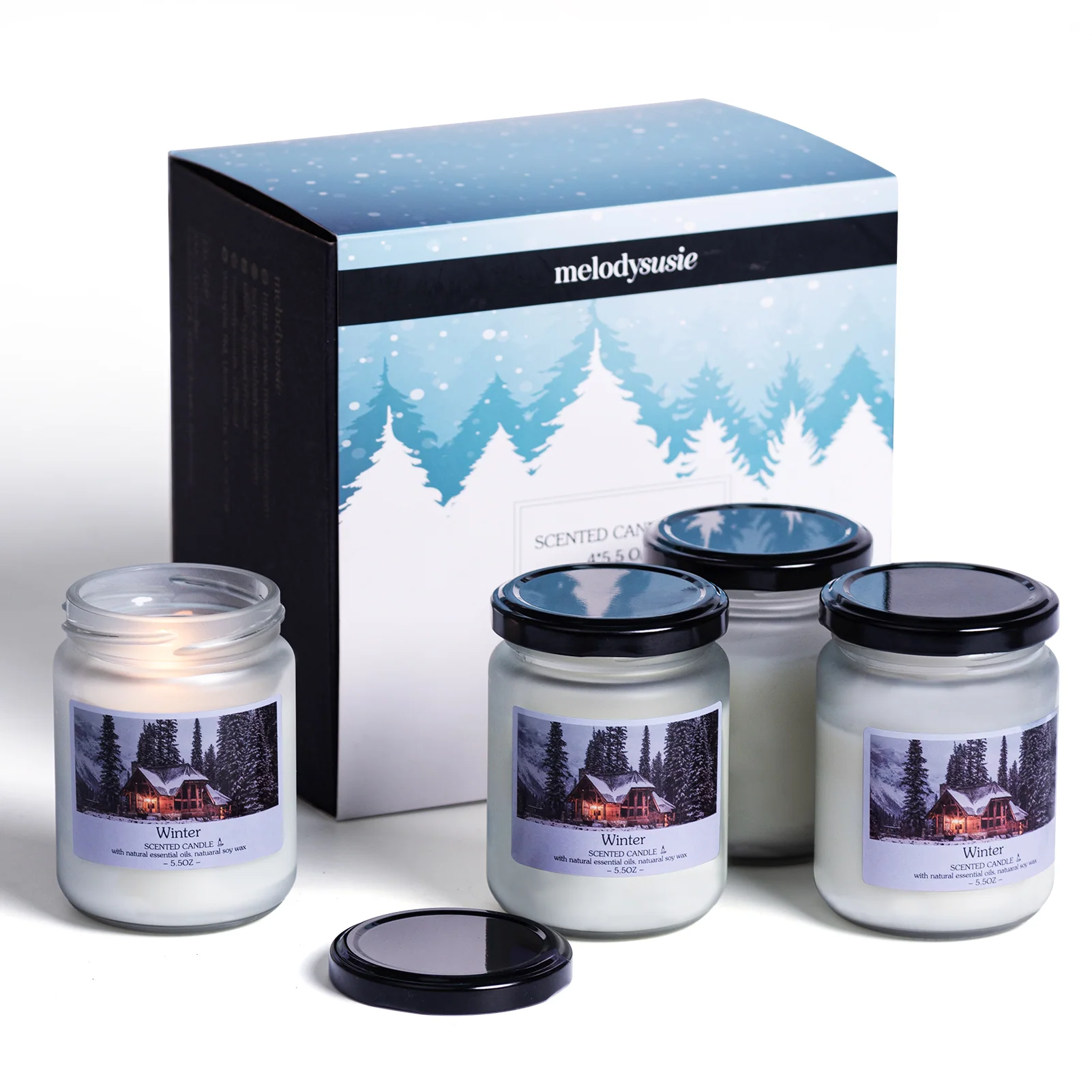 Winter Scented Candle Gift Set in 4 Glass Jars