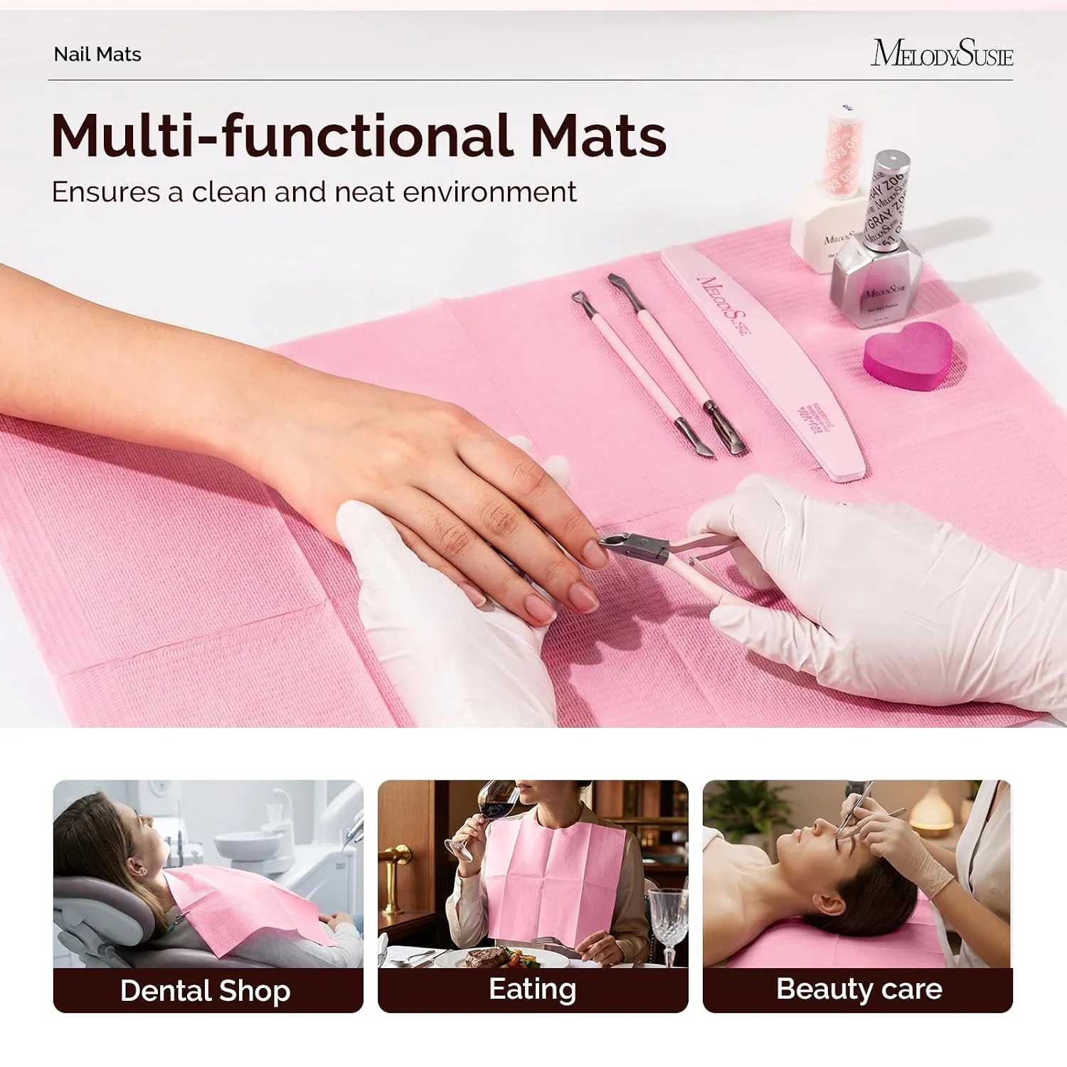MelodySusie Disposable Nail Mats 3-Ply Absorbent Table Pads 50 Pcs
