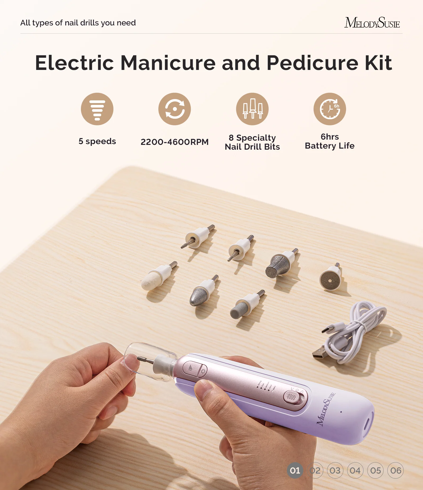 PC760G Manicure & Pedicure Nail Drill Kit 4,600RPM - Purple
