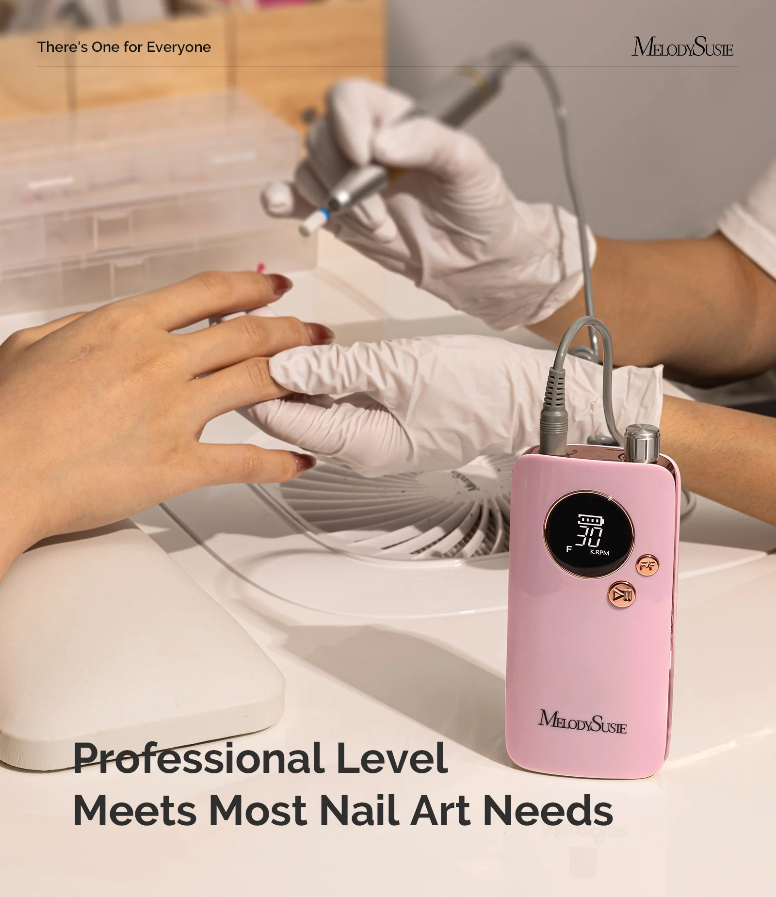 SC320F Clip-On Rechargeable Nail Drill 30,000RPM Pink Gold for Mobile Techs