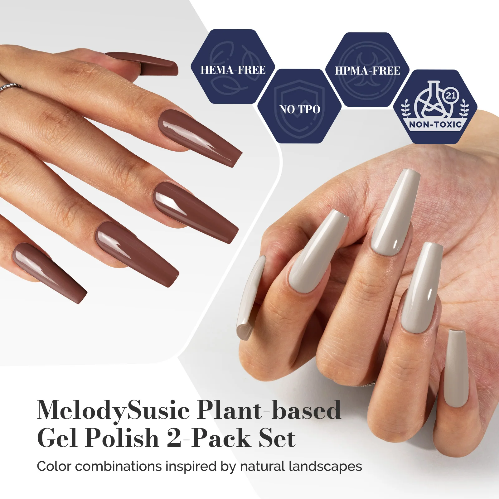 LED/UV Nail Lamps & Nail Drill Bits | MelodySusie HEMA-Free & HPMA-Free & TPO-Free 甲油胶 2支 Neutral Brown&Raspberry Red-P26+P28