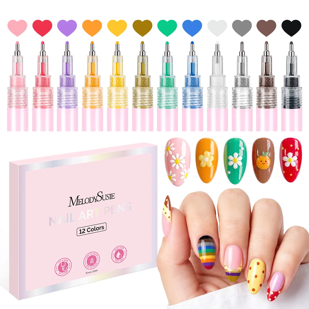 Nail Art Pens Set in 12 Colors with 0.7mm Tips