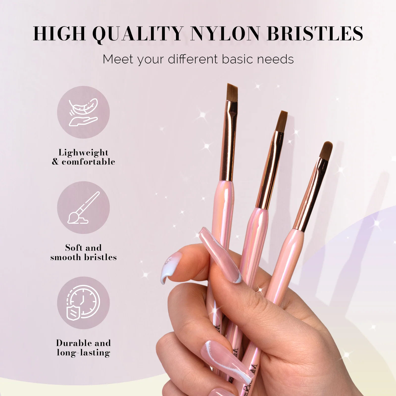 Nail Art Brushes Set 3Pcs for Detail Work and Fine Lines