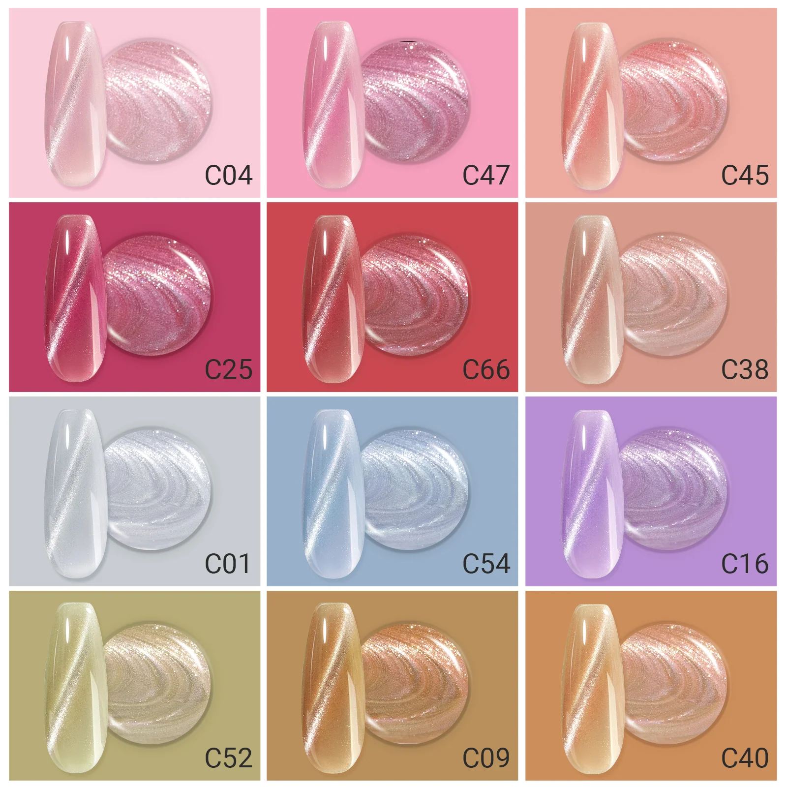 Jeweliver Cat Eye Gel Nail Polish - 12 Colors