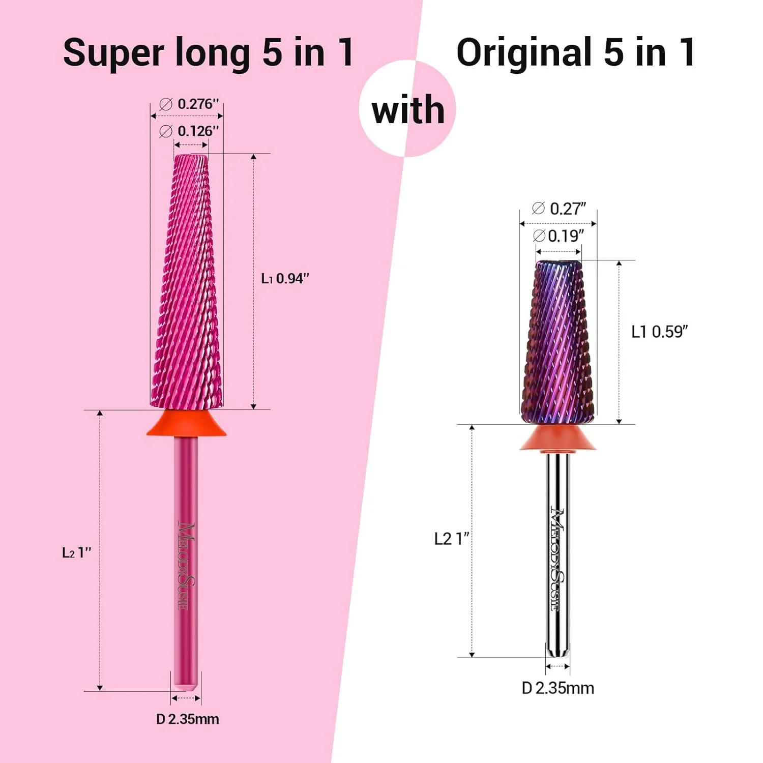 Super Long 5 in 1 Tungsten Carbide Nail Drill Bit for Thick Acrylic Removal
