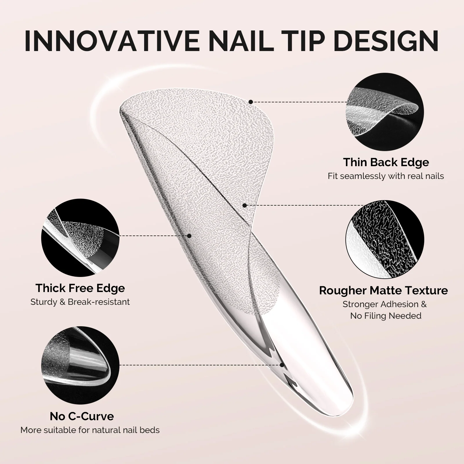 288Pcs Half Matte Clear Acrylic Full Cover Nail Tips