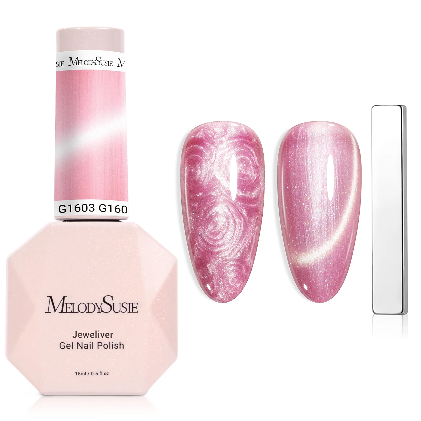 Jeweliver Cat Eye HEMA-Free & TPO-Free Gel Nail Polish 0.5 fl oz/15ml - A-1603 Pearl Bubblegum Pink