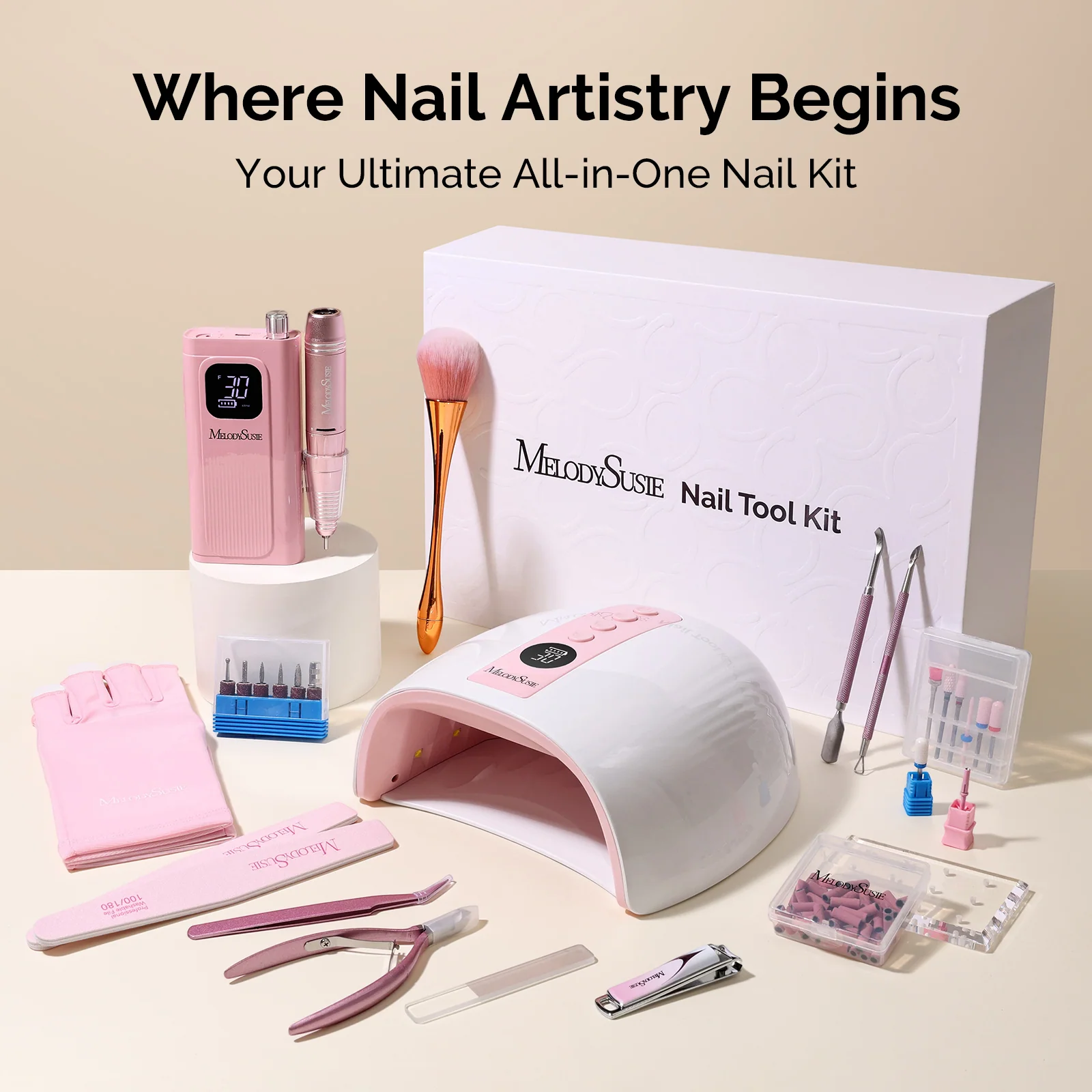 MelodySusie SC300E Nail Drill & P-PLUS30G Nail Lamp Gift Box