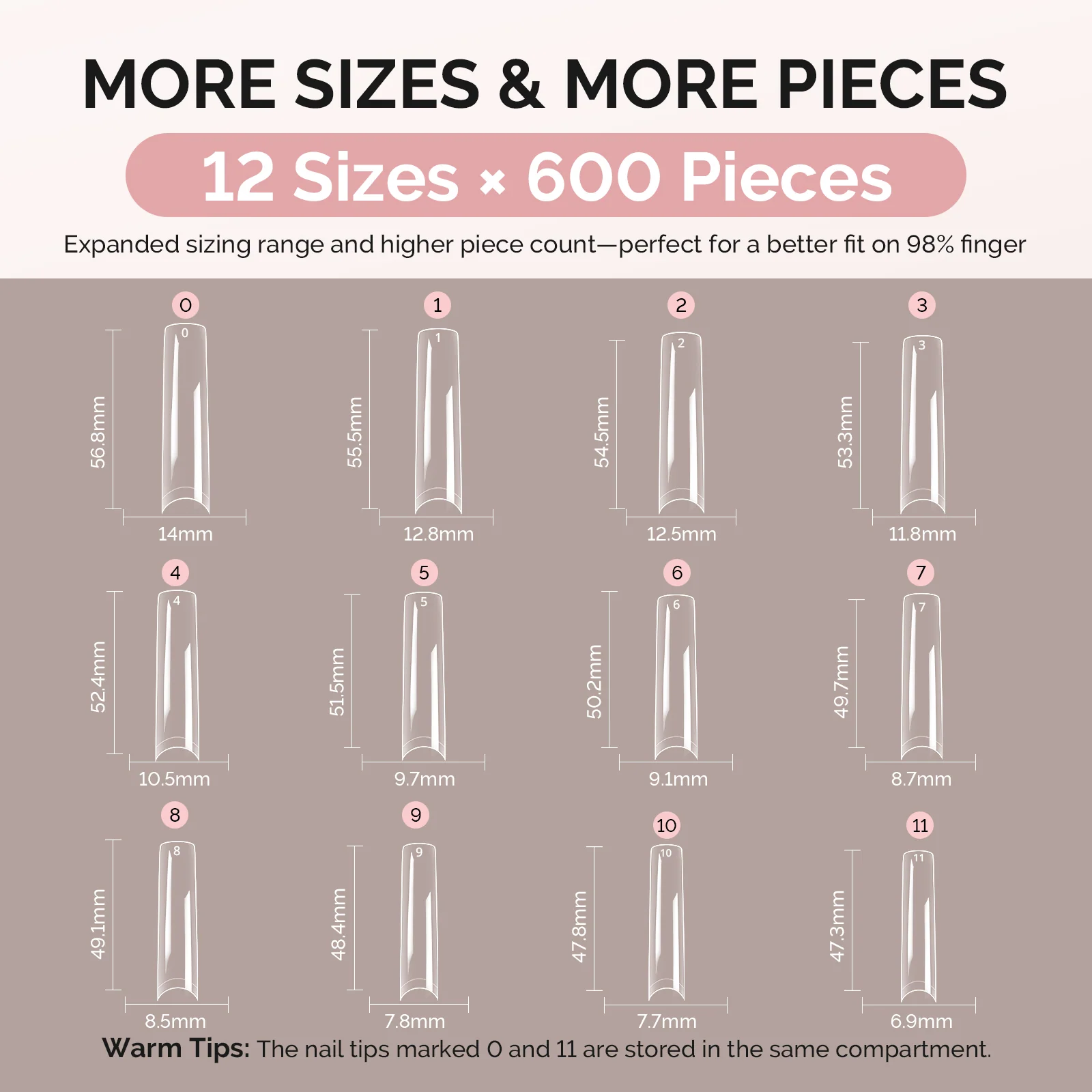 600Pcs Half Matte Clear Acrylic Full Cover Nail Tips with 12-15 Sizes