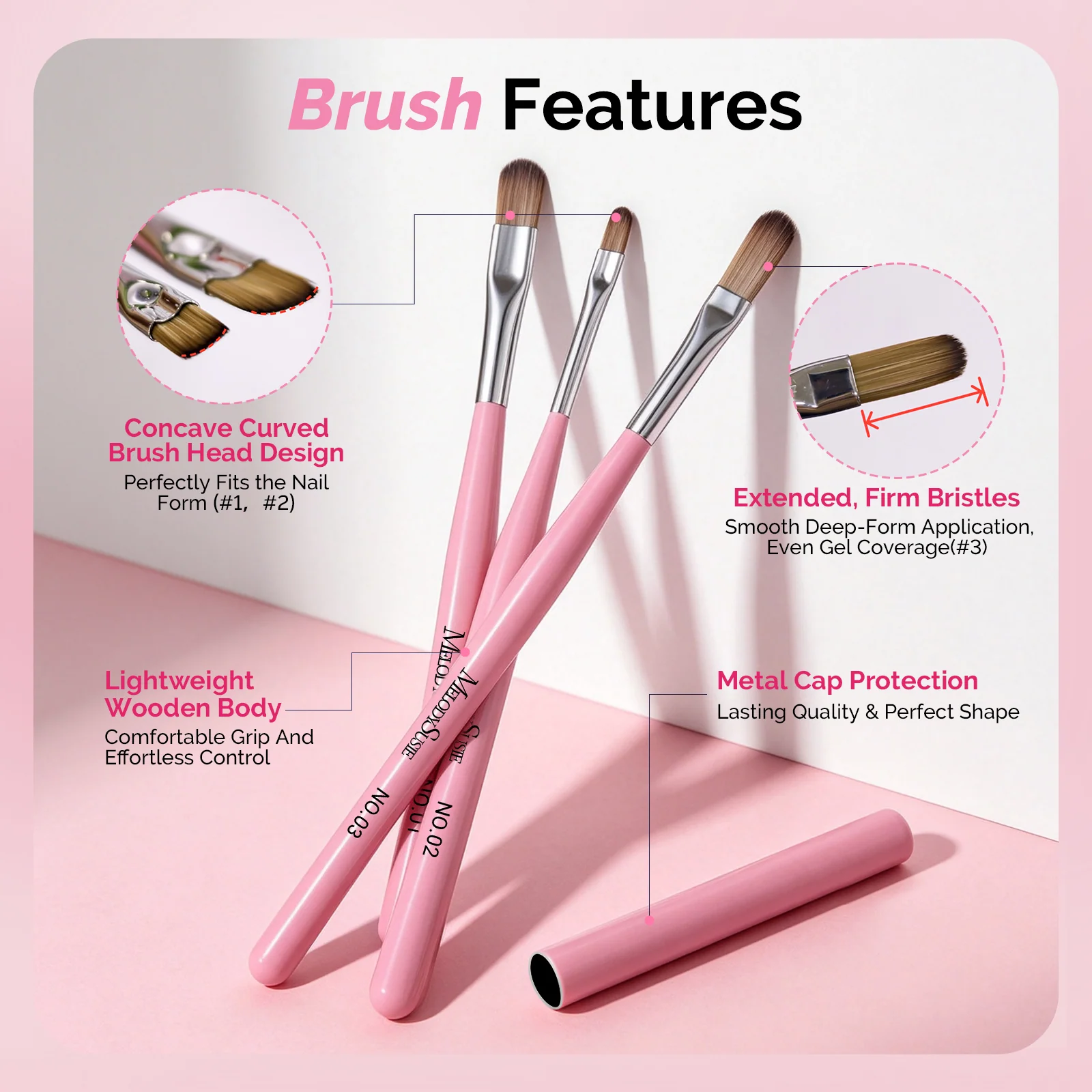 3PCS Dual-Form Nail Extension Brush Set with Wood Handles