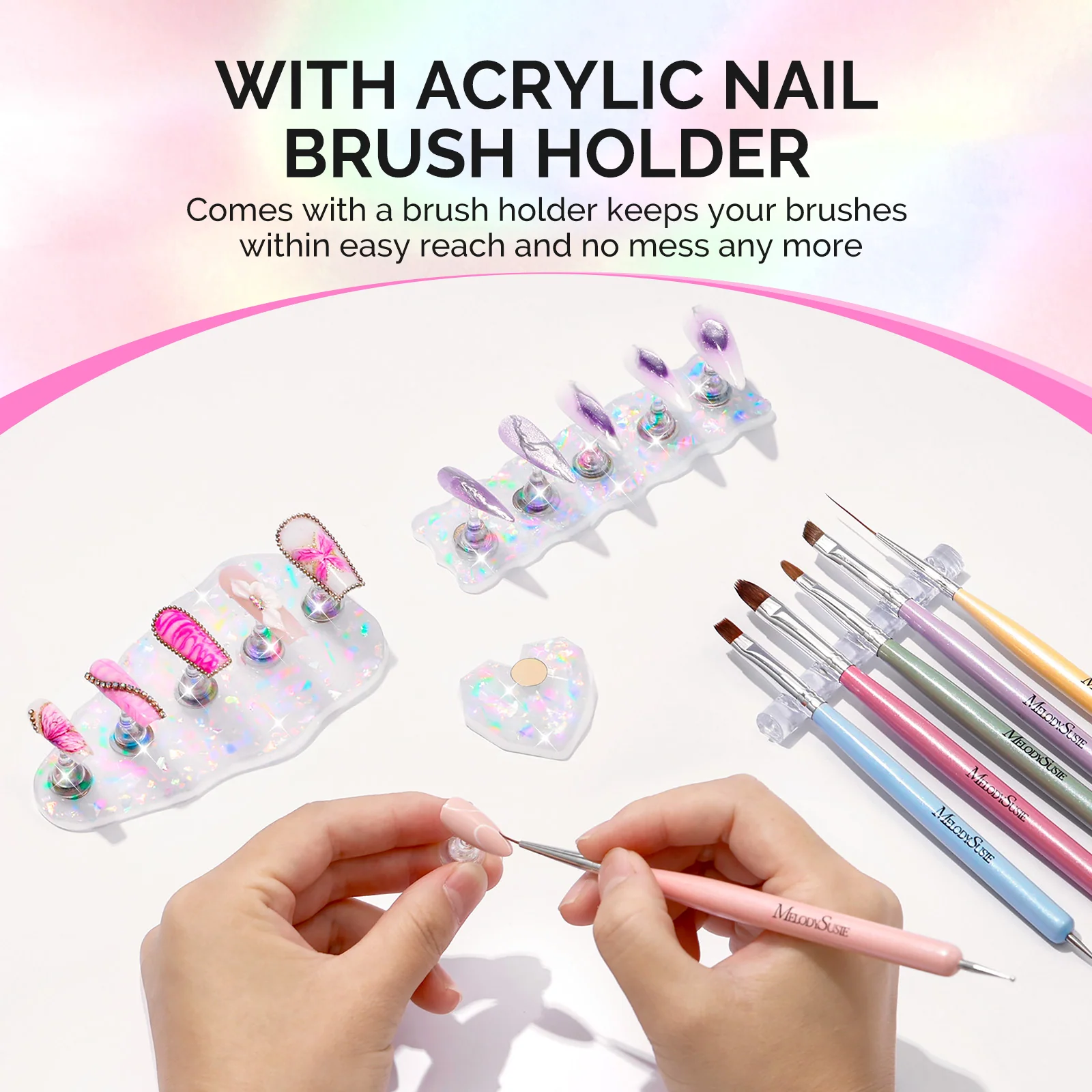 MelodySusie Magnetic Nail Stand Set with 3 Shiny Bases and 11 Stands