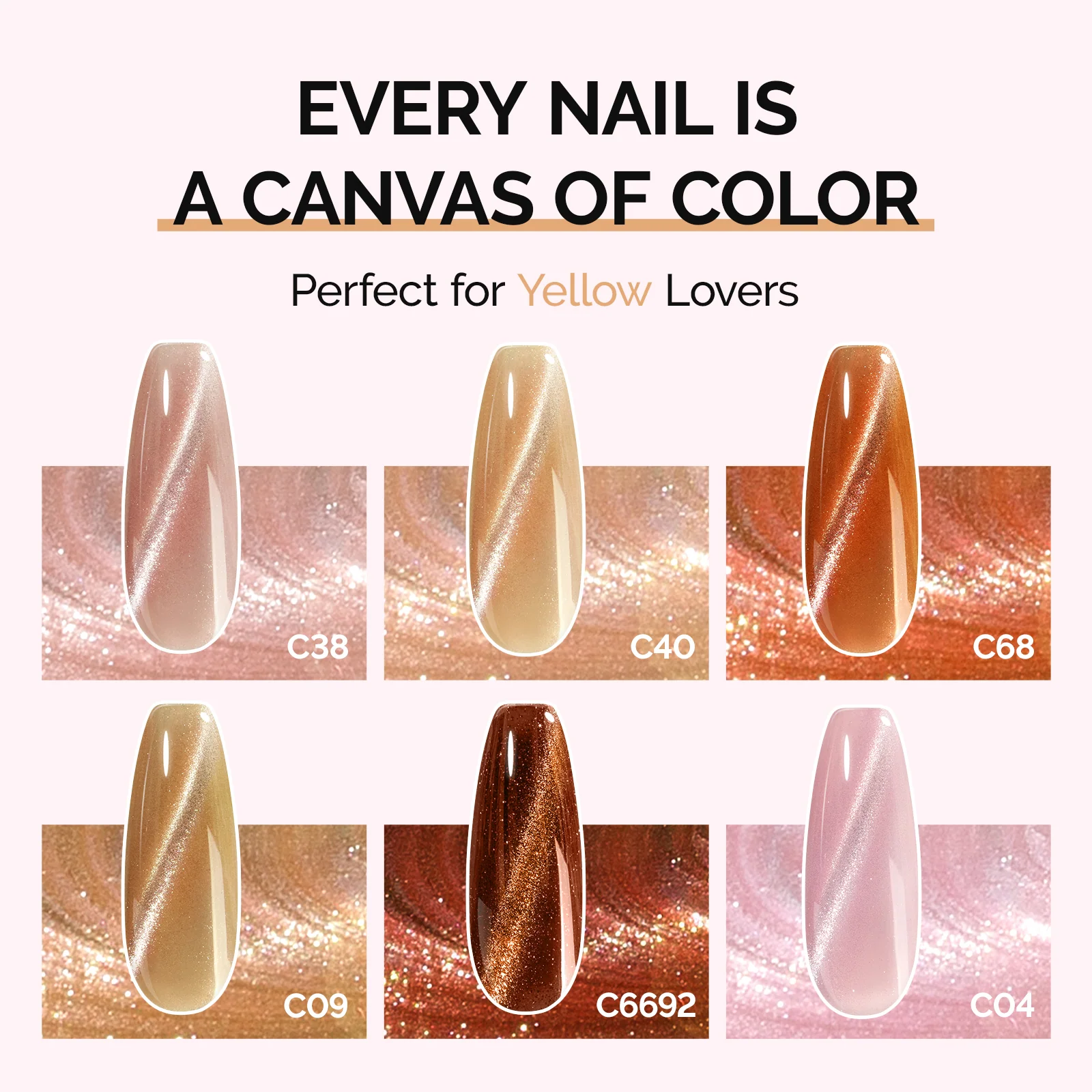 6 Colors Jeweliver Cat Eye Gel Nail Polish Set 0.5 fl oz/15ml - Yellow