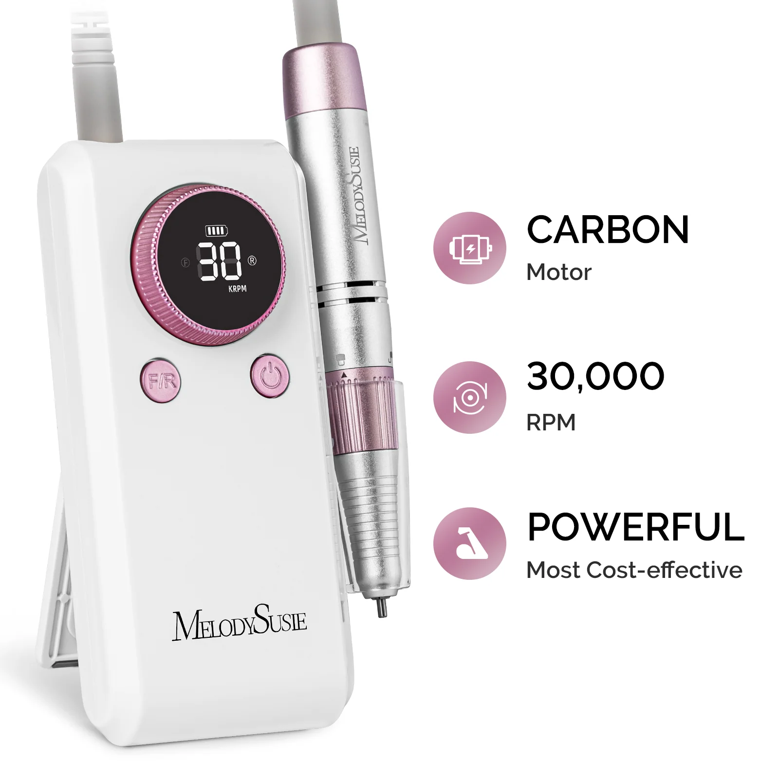 SC330G Clip-On Rechargeable 2-in-1 Nail Drill with Built-In Stand 30,000RPM in Rose Gold