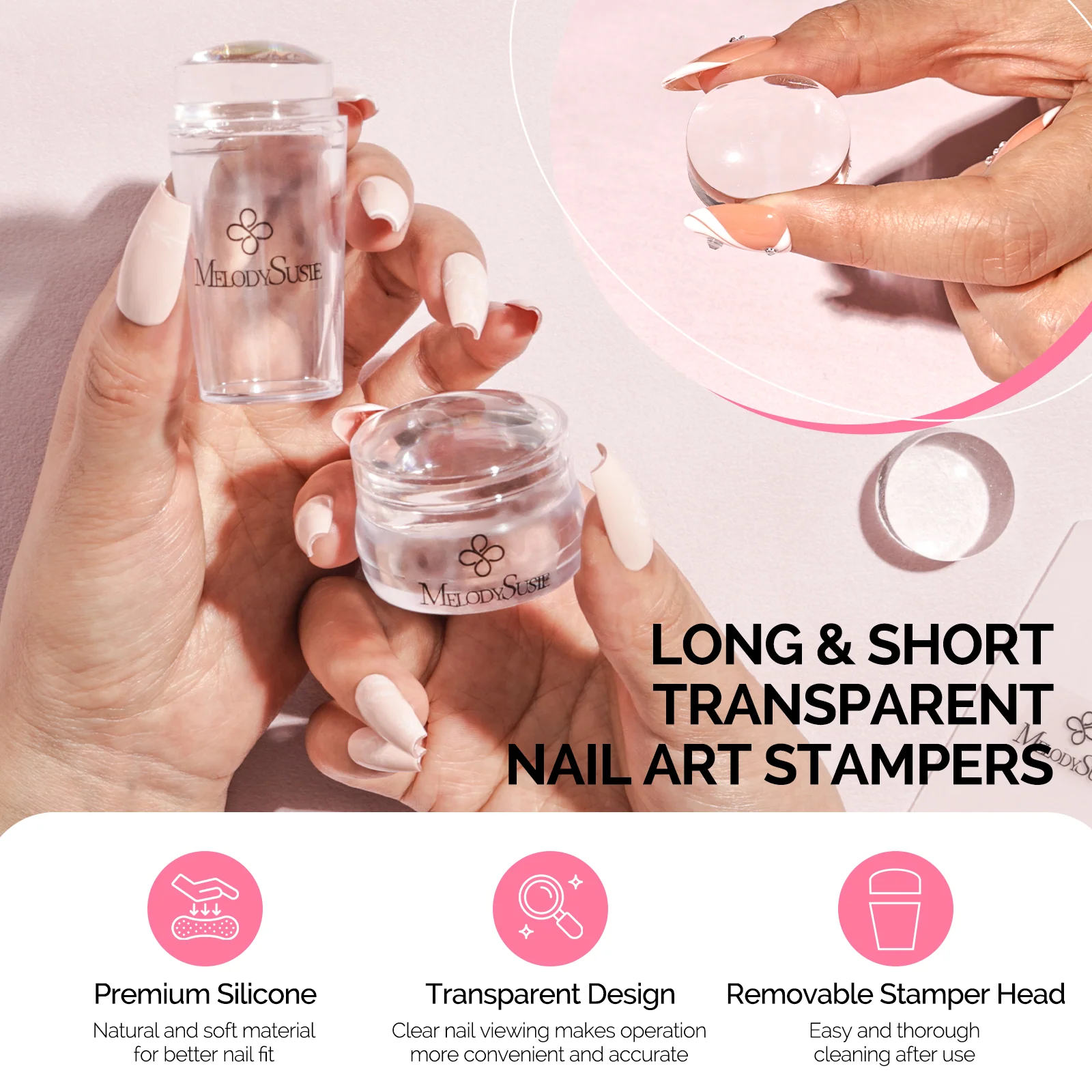 French Nail Stamper Kit 4PCS Clear Silicone Stamps and Scrapers