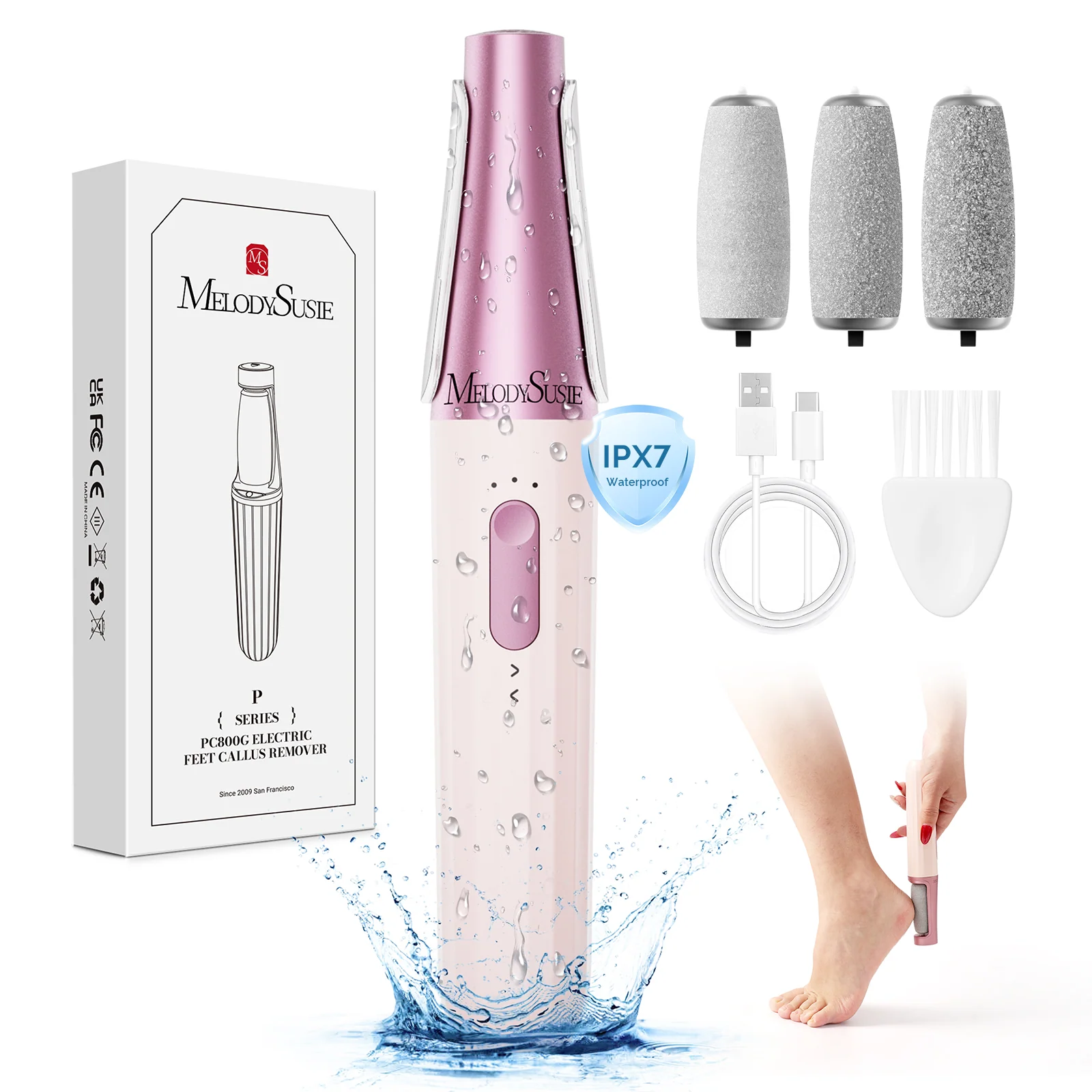 PC800G Rechargeable Feet Callus Remover in Pink Rose