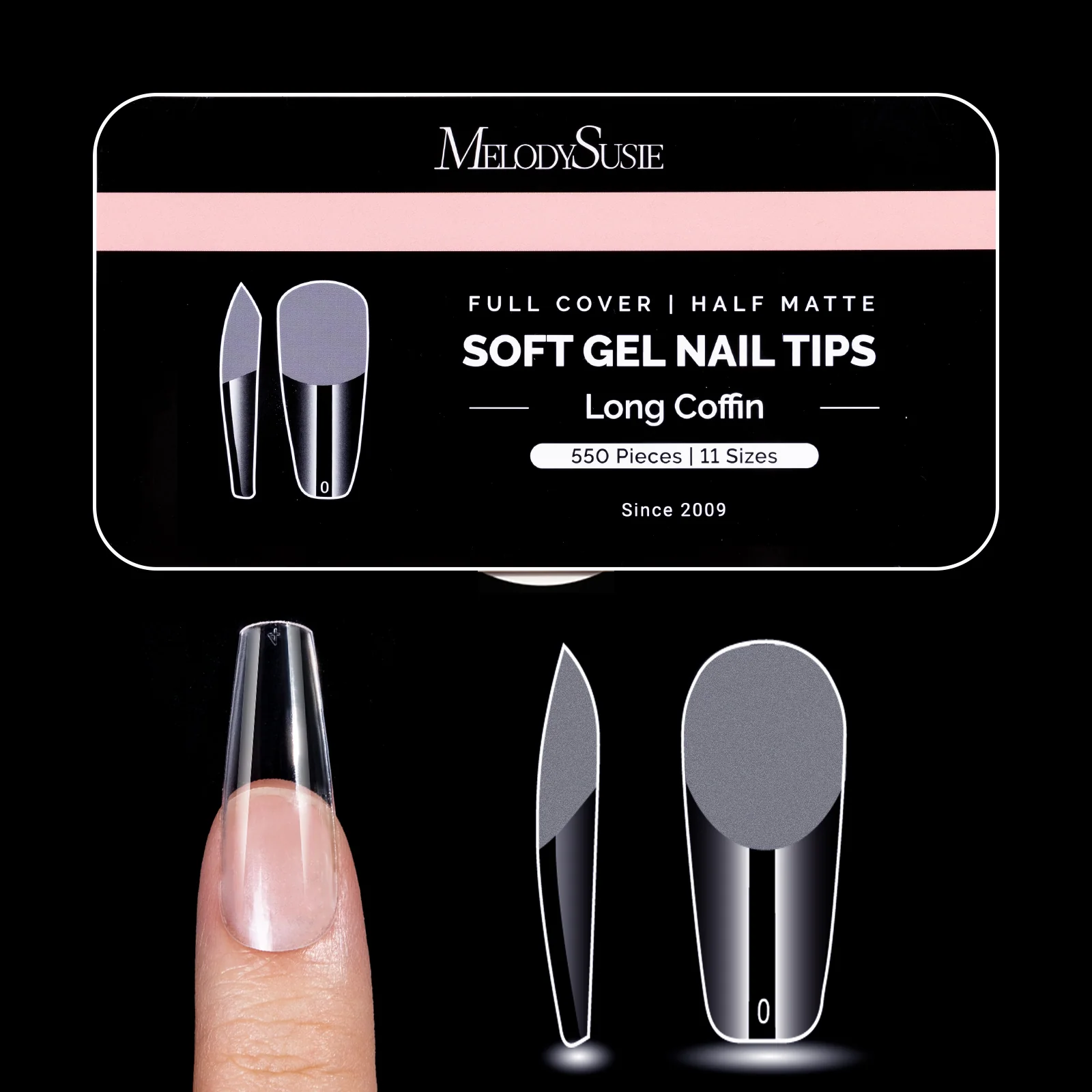 Half Matte Pre-Shaped Acrylic Nail Extension Tips in 12 Sizes