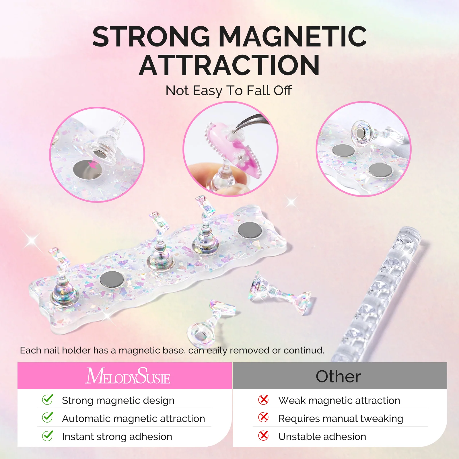 Melodysusie 2-Set Acrylic Magnetic Base Nail Stand for Press Ons