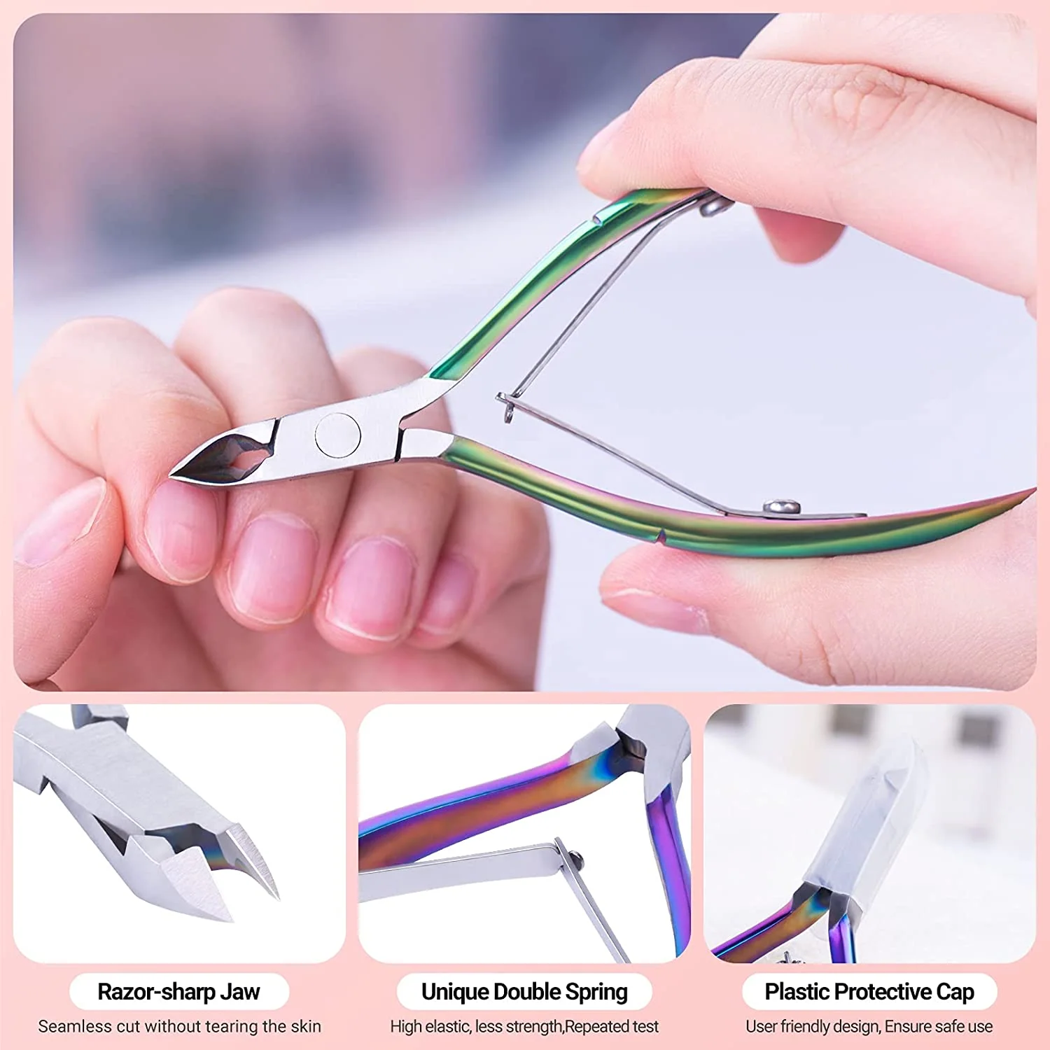 Acrylic Nail Clipper 4 in 4-in-1 Kit with Cuticle Trimmer and Scraper