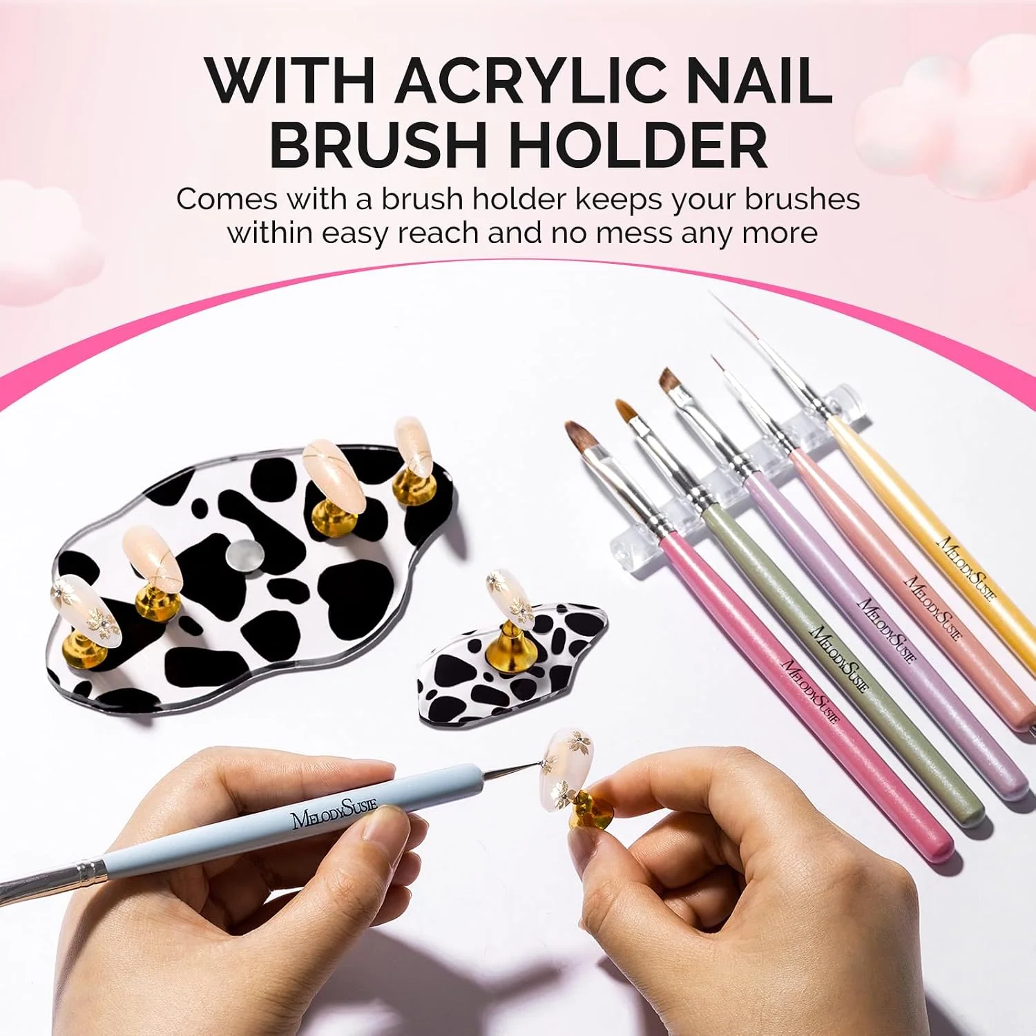 2-Set Spotted Magnetic Nail Stand Set for Press Ons with Brush Holder