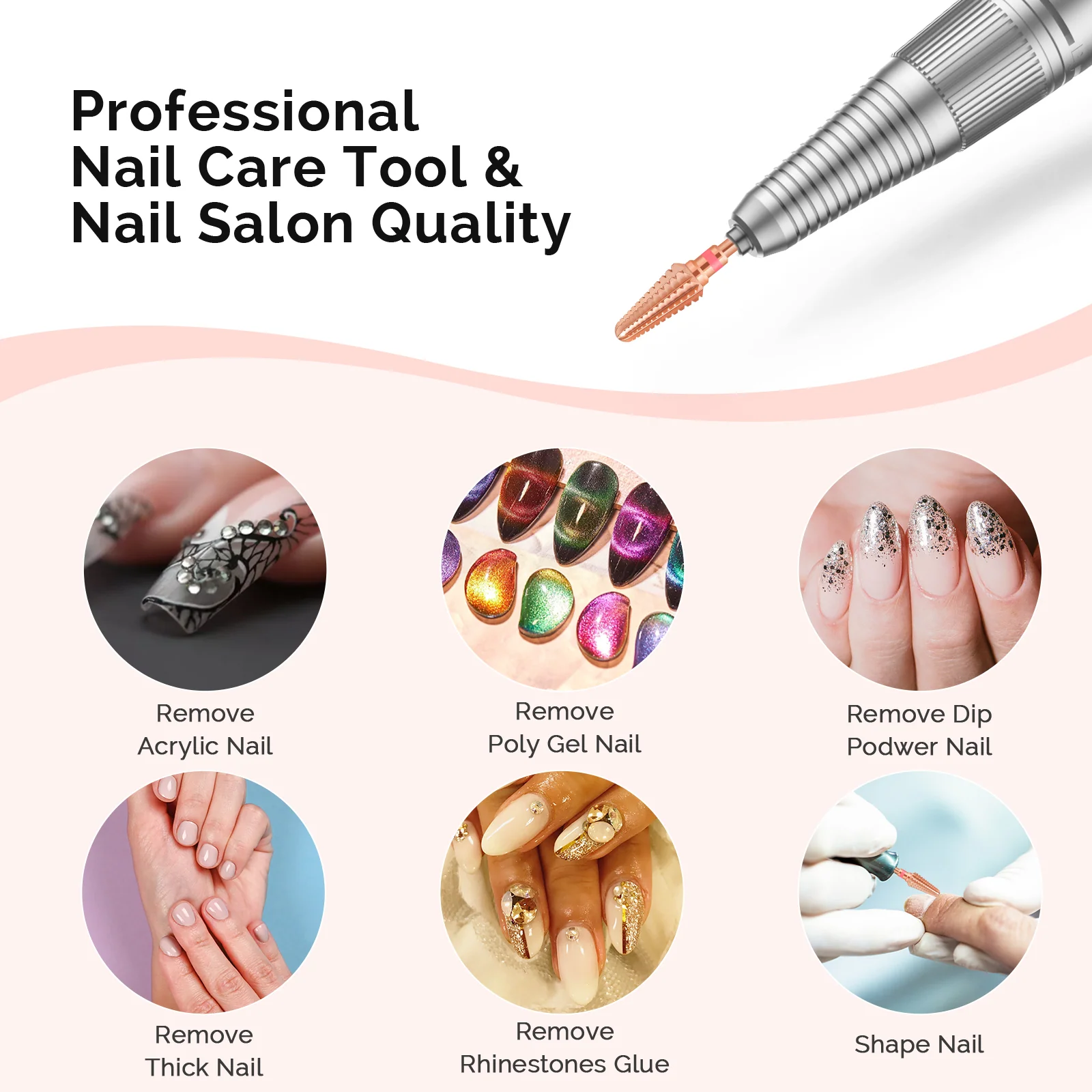 Tornado Tungsten Carbide Nail Drill Bits in Rose Gold for Acrylic Removal