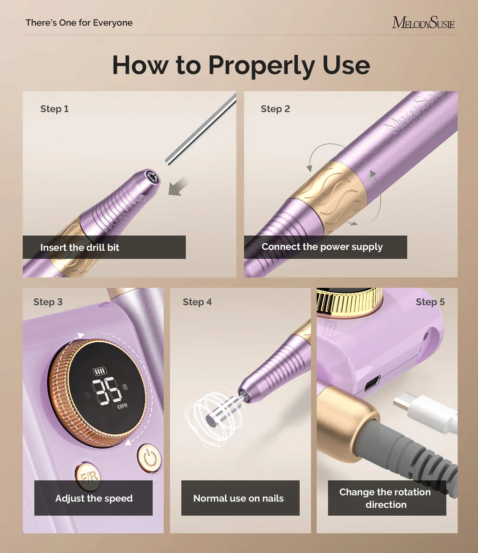 SM330G Clip-On Advanced Rechargeable 2-in-1 Nail Drill with Built-In Stand 35,000RPM - Purple