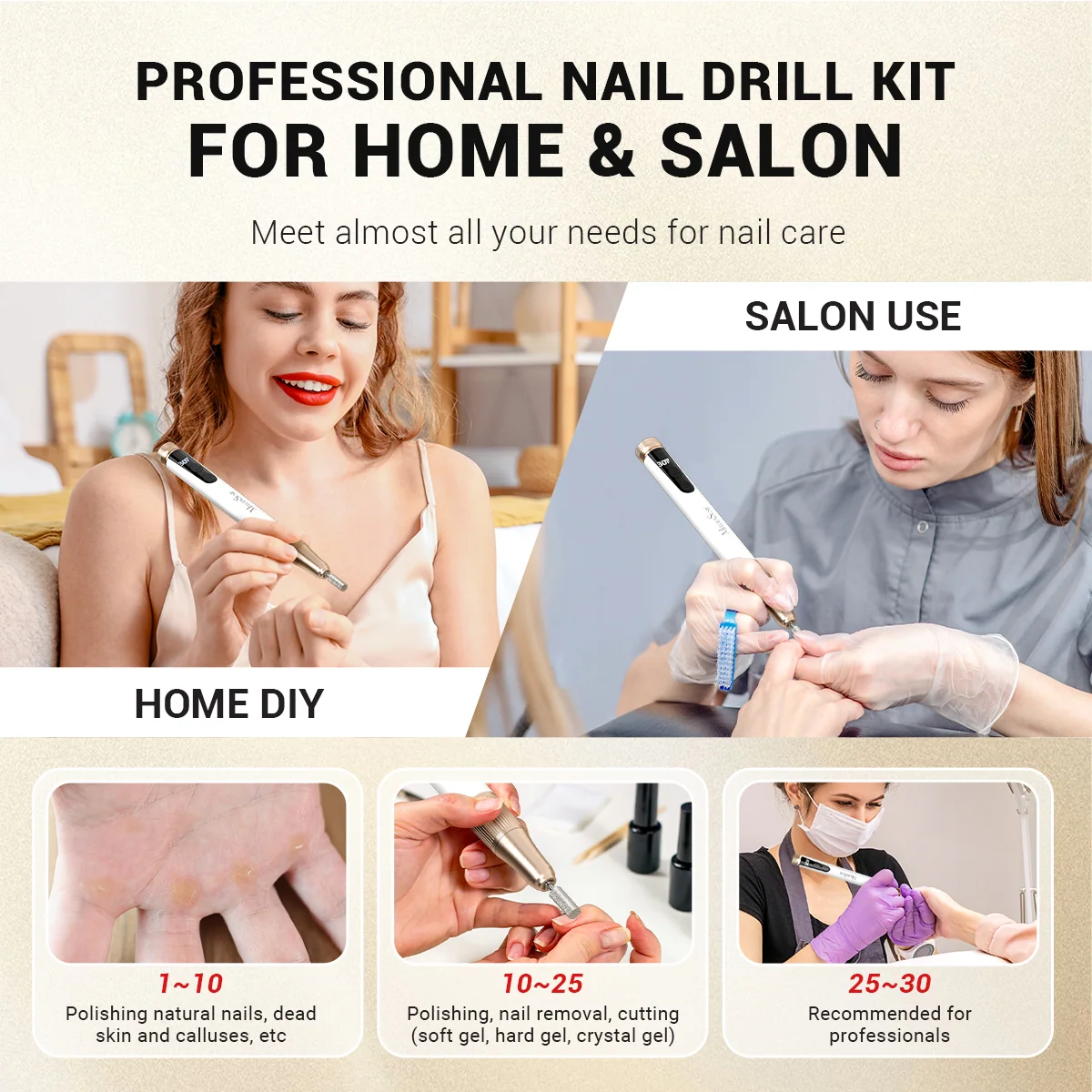 SM180F Portable & Stepless Speed Rechargeable Nail Drill 30000RPM