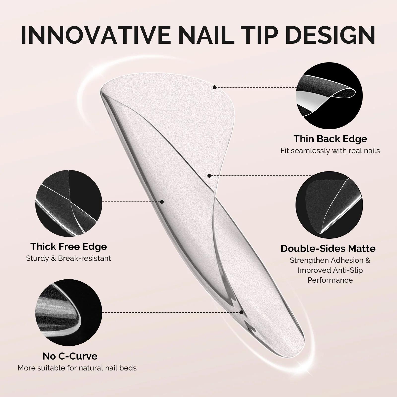 Acrylic Full Cover Toe Nail Tips with 70-Grit Half Matte Surface