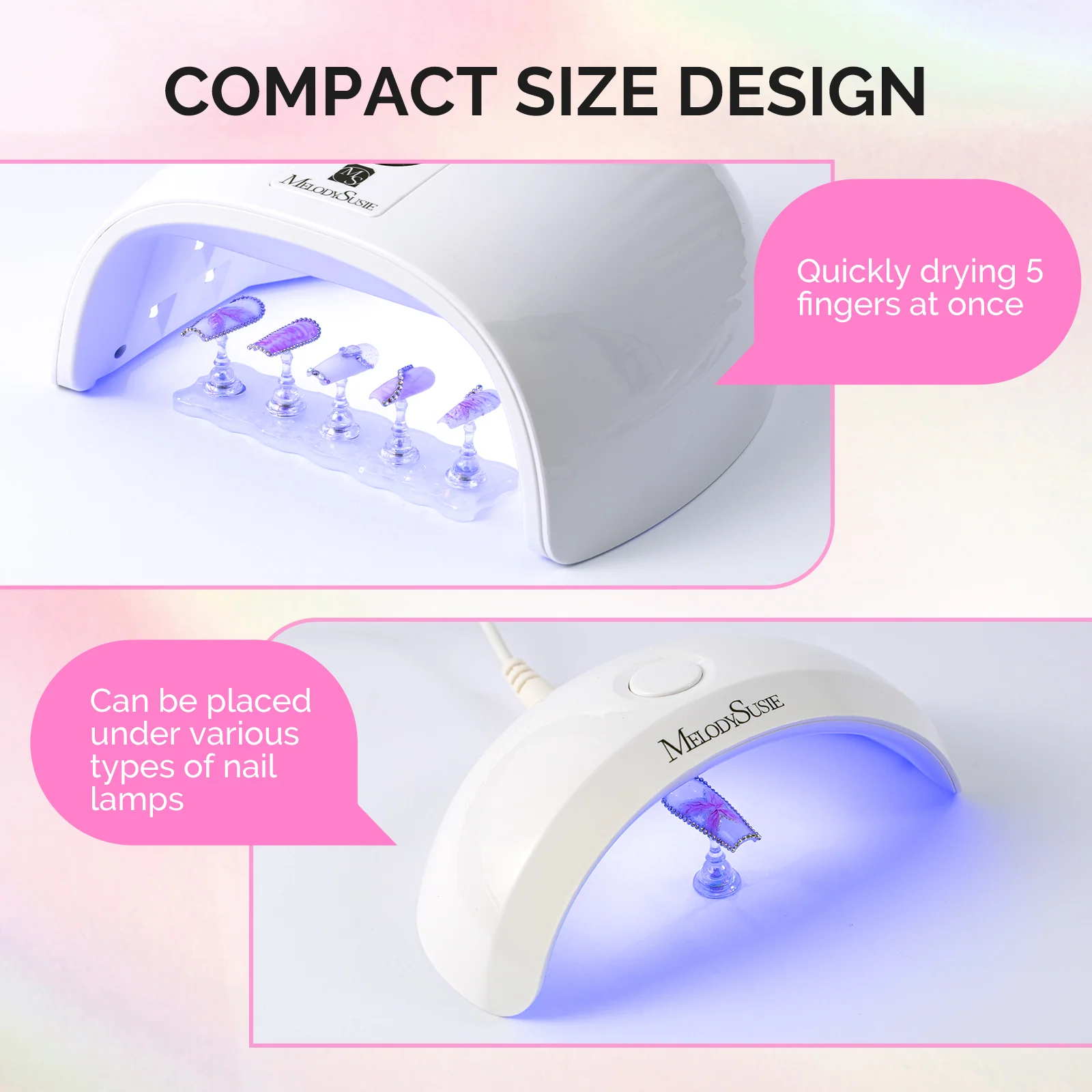 Melodysusie 2-Set Acrylic Magnetic Base Nail Stand for Press Ons
