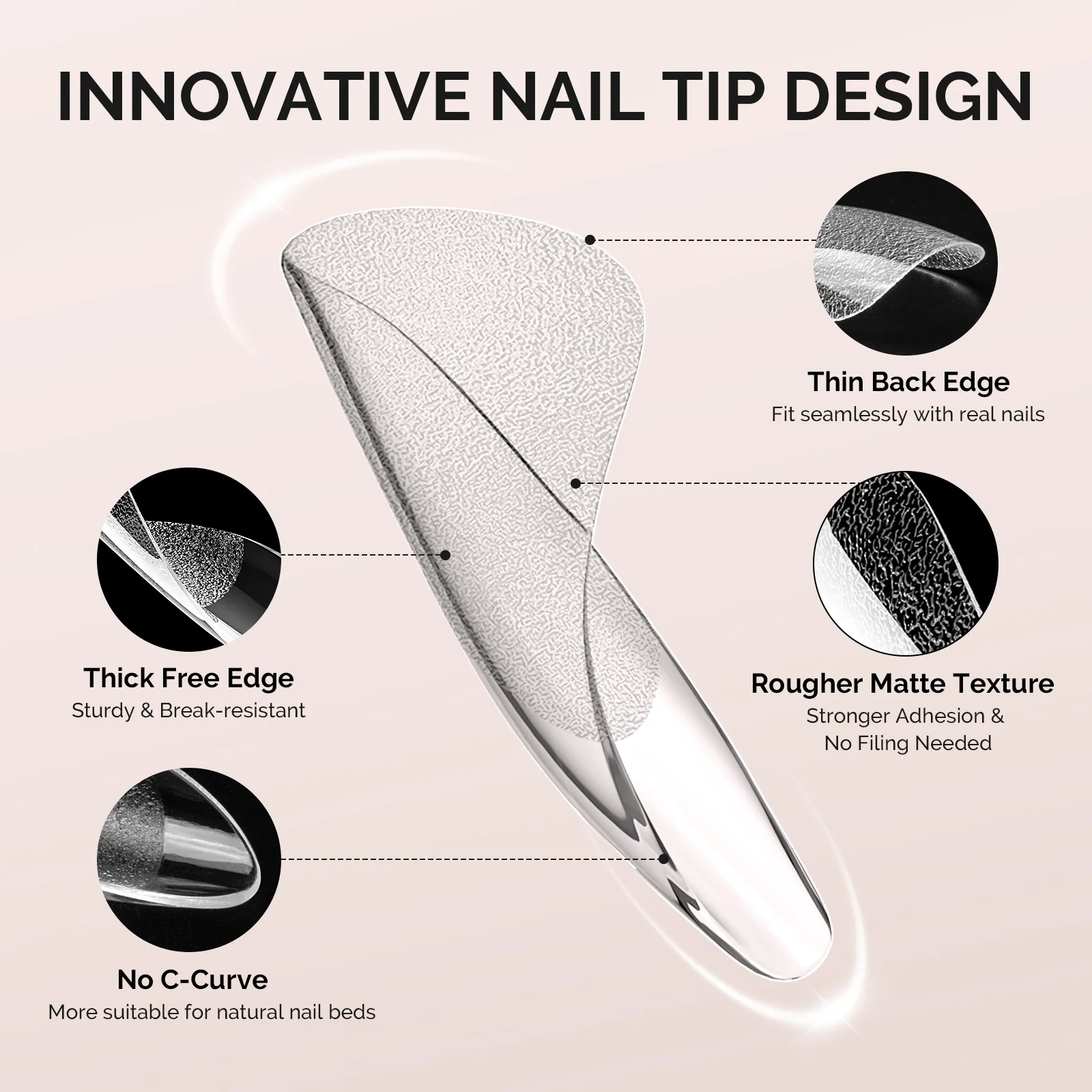 300Pcs Half Matte Clear Acrylic Full Cover Nail Tips