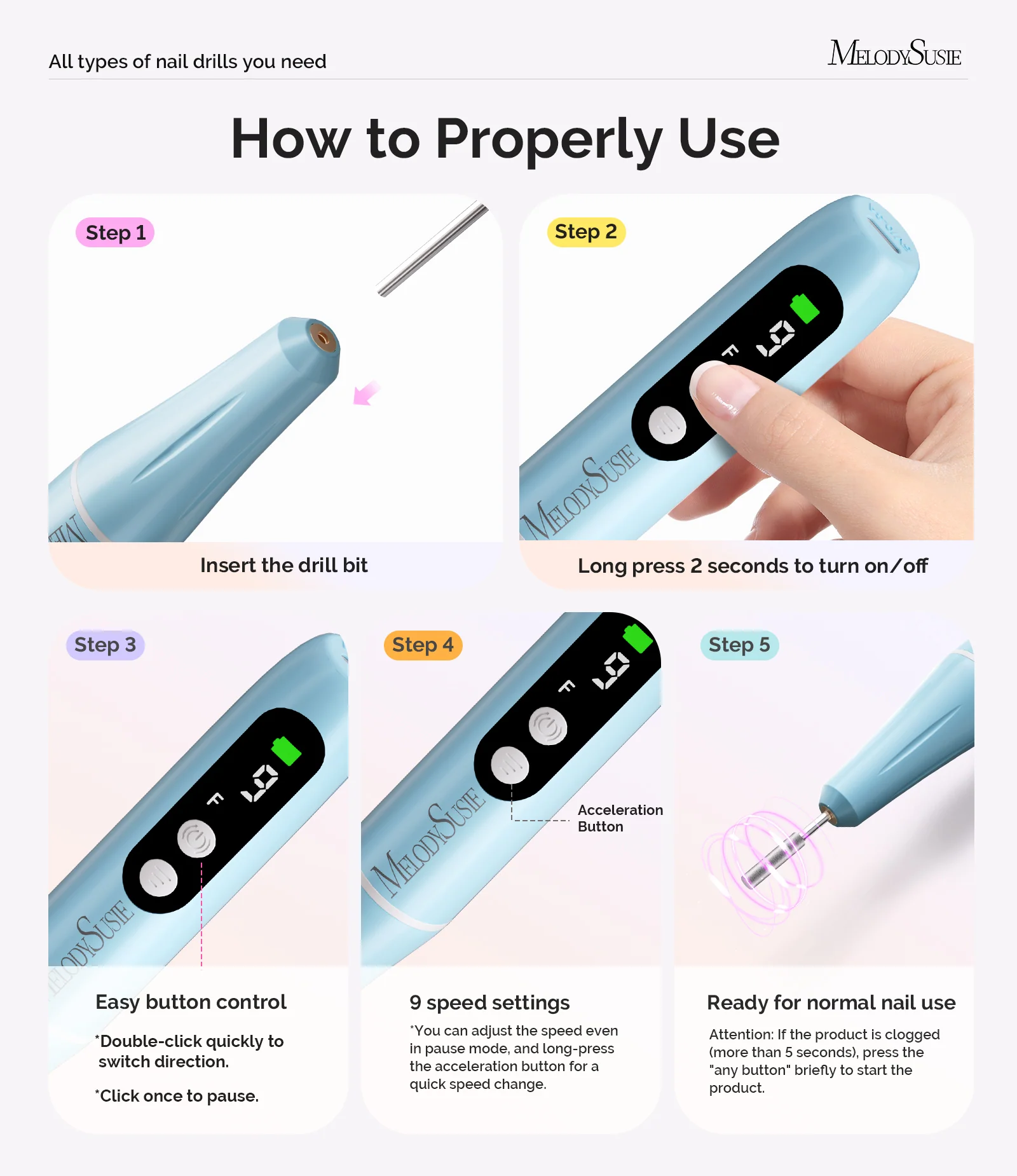 PC90G Portable Rechargeable Pen Nail Drill 20,000RPM RPM, Blue