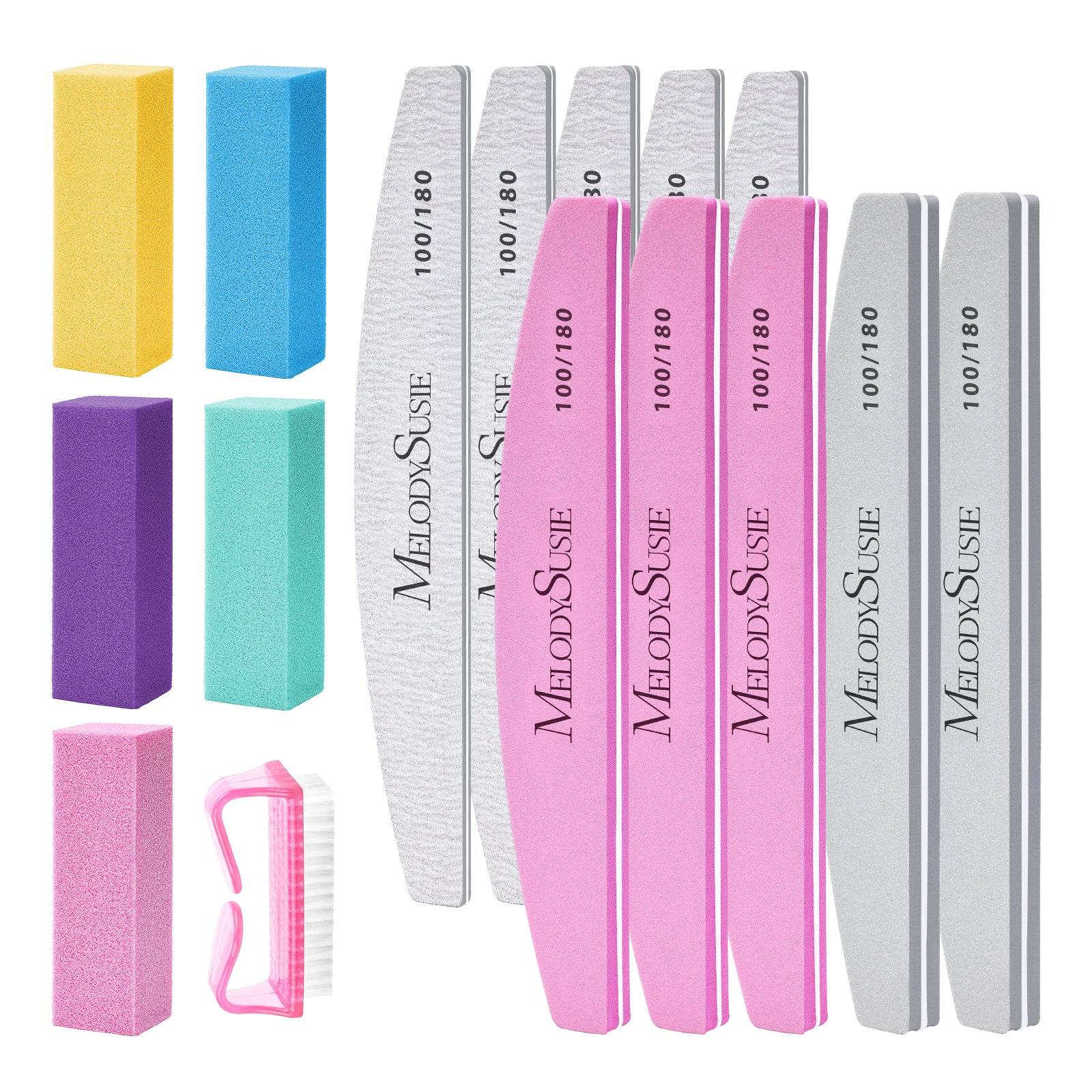 LED/UV Nail Lamps & Nail Drill Bits | MelodySusie 专业美甲锉与抛光条16件套装，100/180目