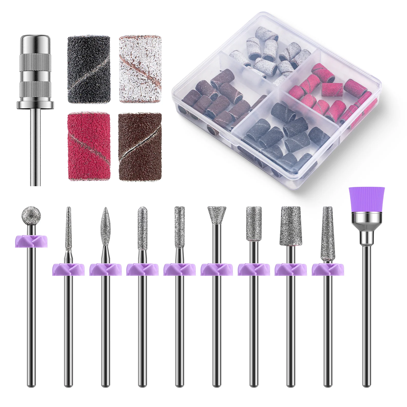 10Pcs 金刚石美甲打磨头套装 含 40Pcs 砂圈（#120#180#240 目）