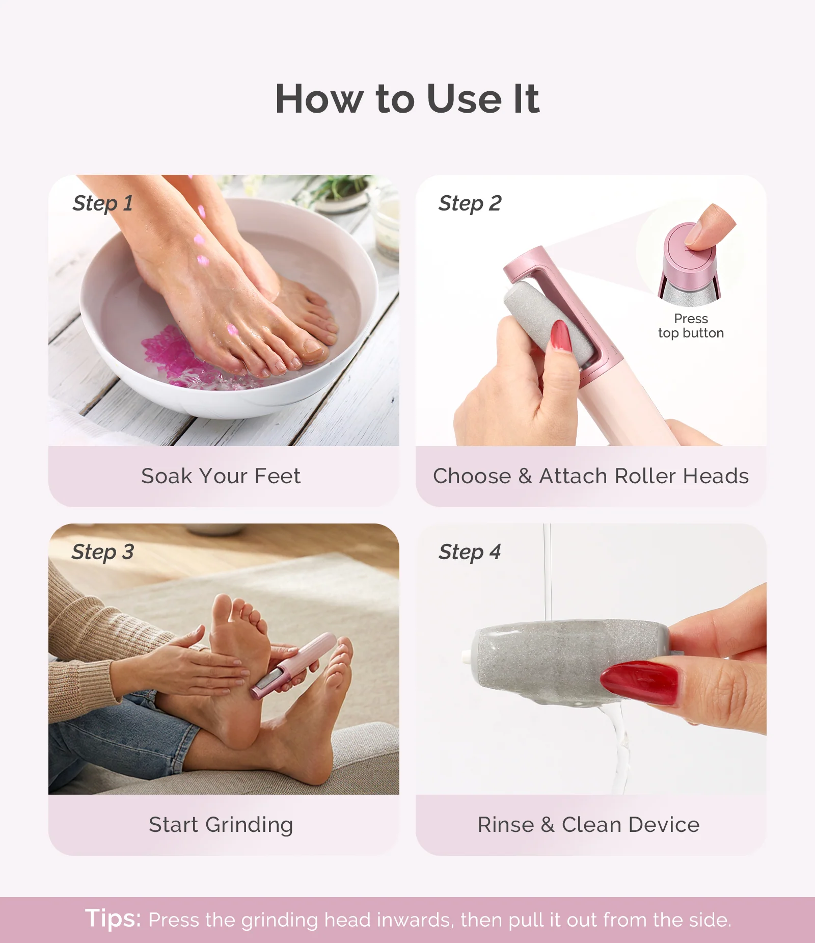 PC800G Rechargeable Feet Callus Remover in Pink Rose
