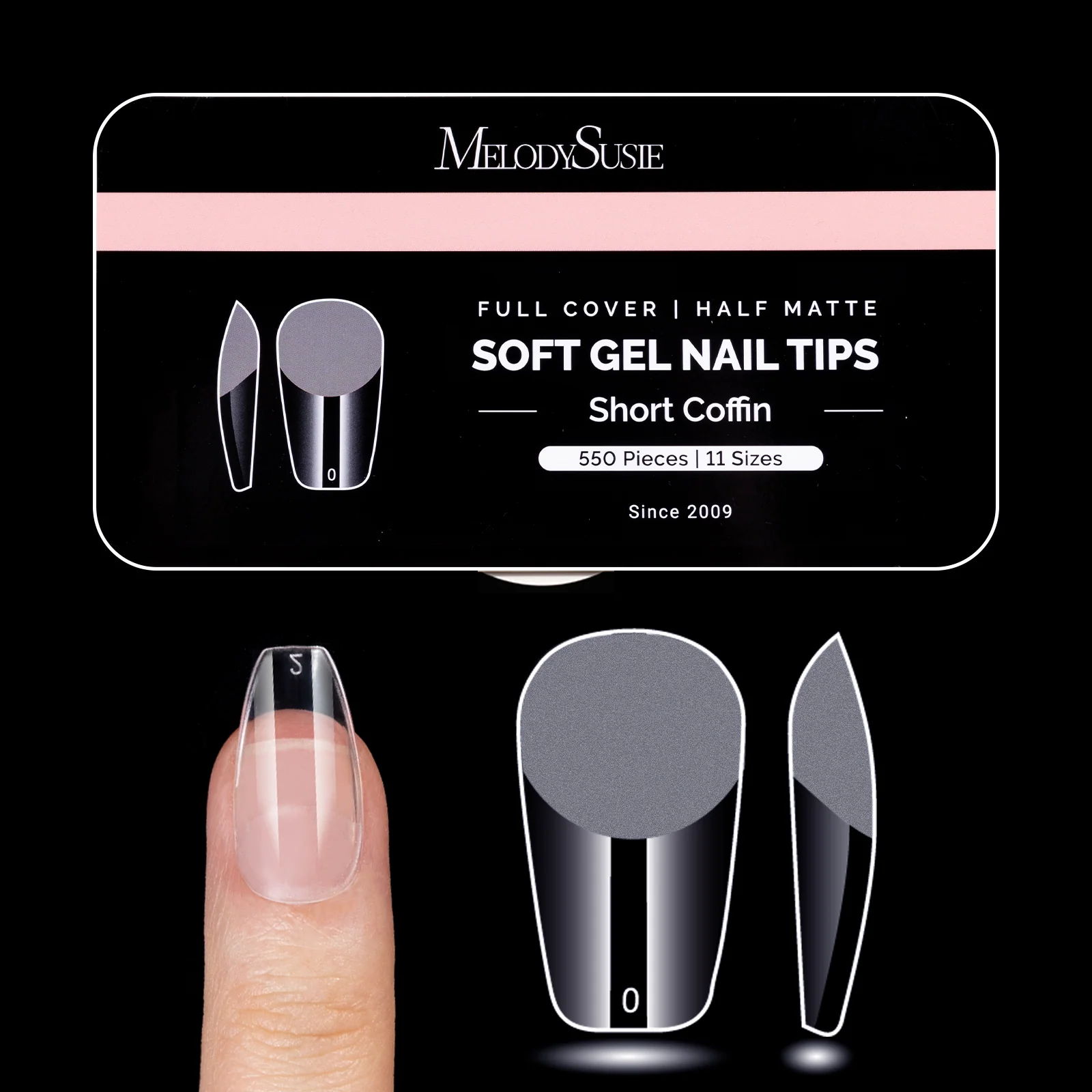Half Matte Pre-Shaped Acrylic Nail Extension Tips in 12 Sizes