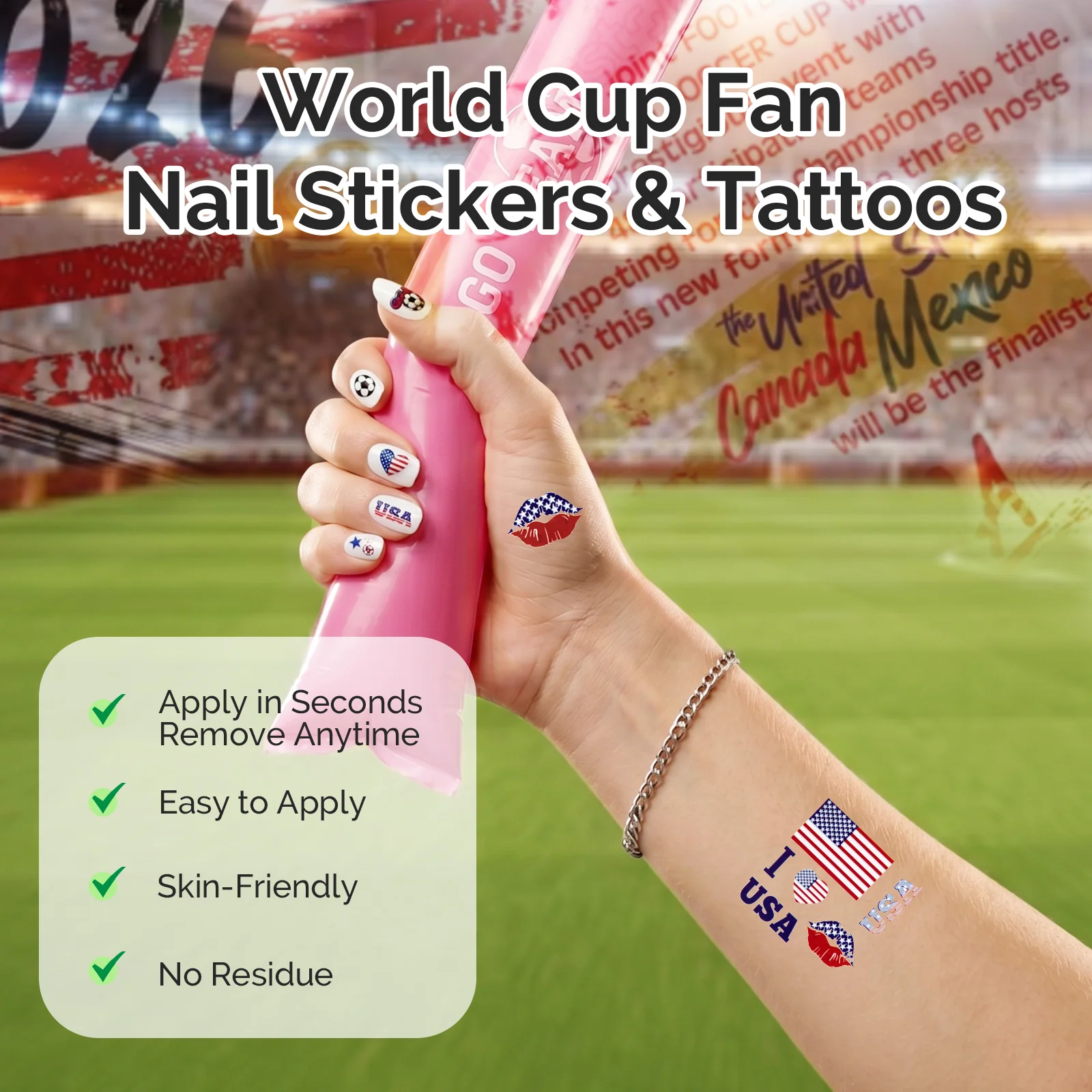 Gameday FanGlow Kit World Cup Soccer Flag Nail Strips and Face Tattoos
