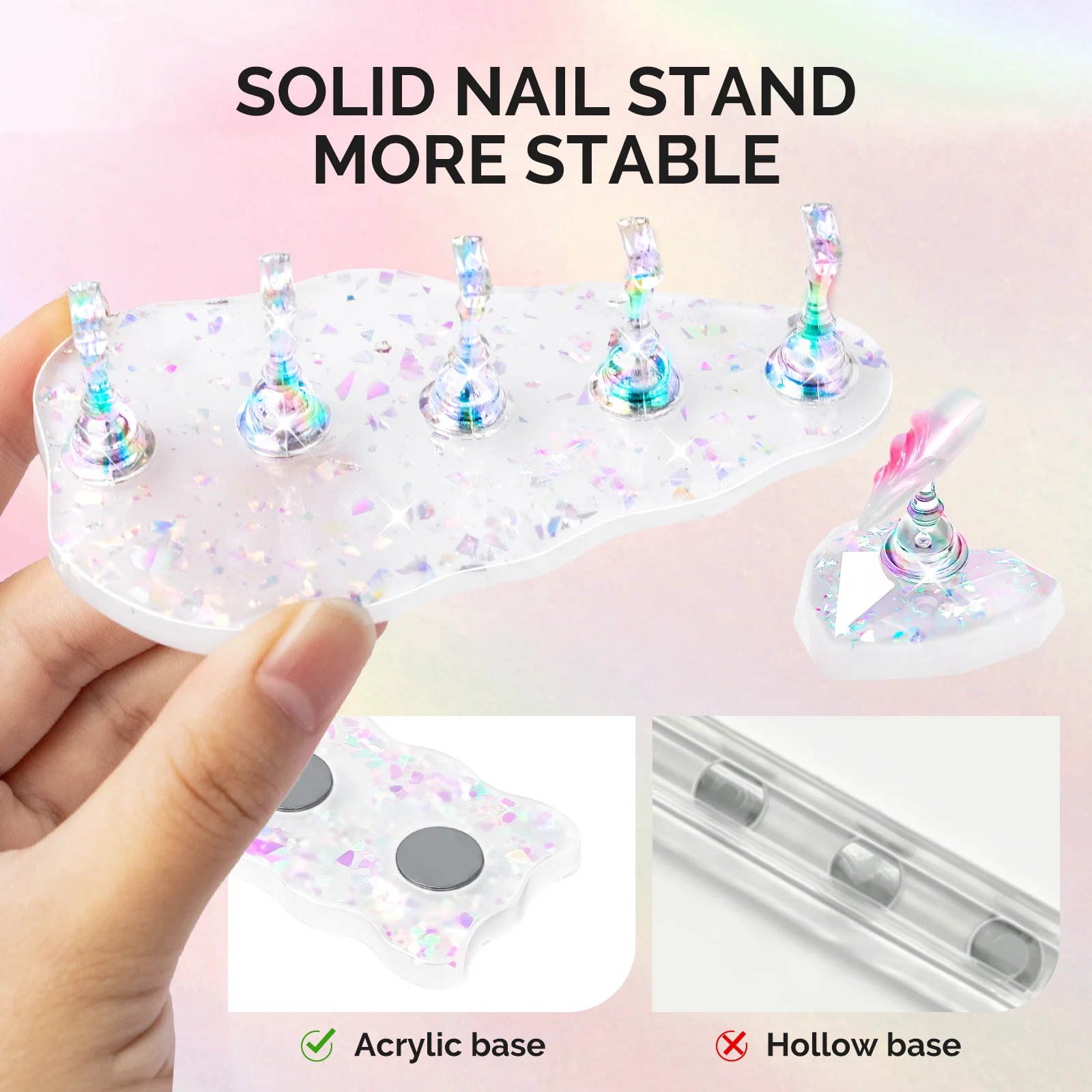 MelodySusie Magnetic Nail Stand Set with 3 Shiny Bases and 11 Stands
