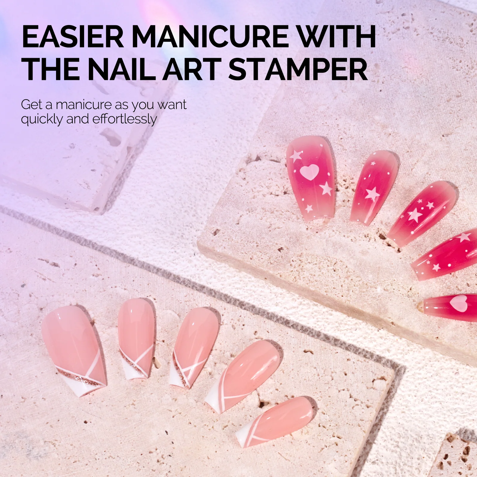 Purple French Nail Stamper Kit 2PCS with Silicone Head and Scraper