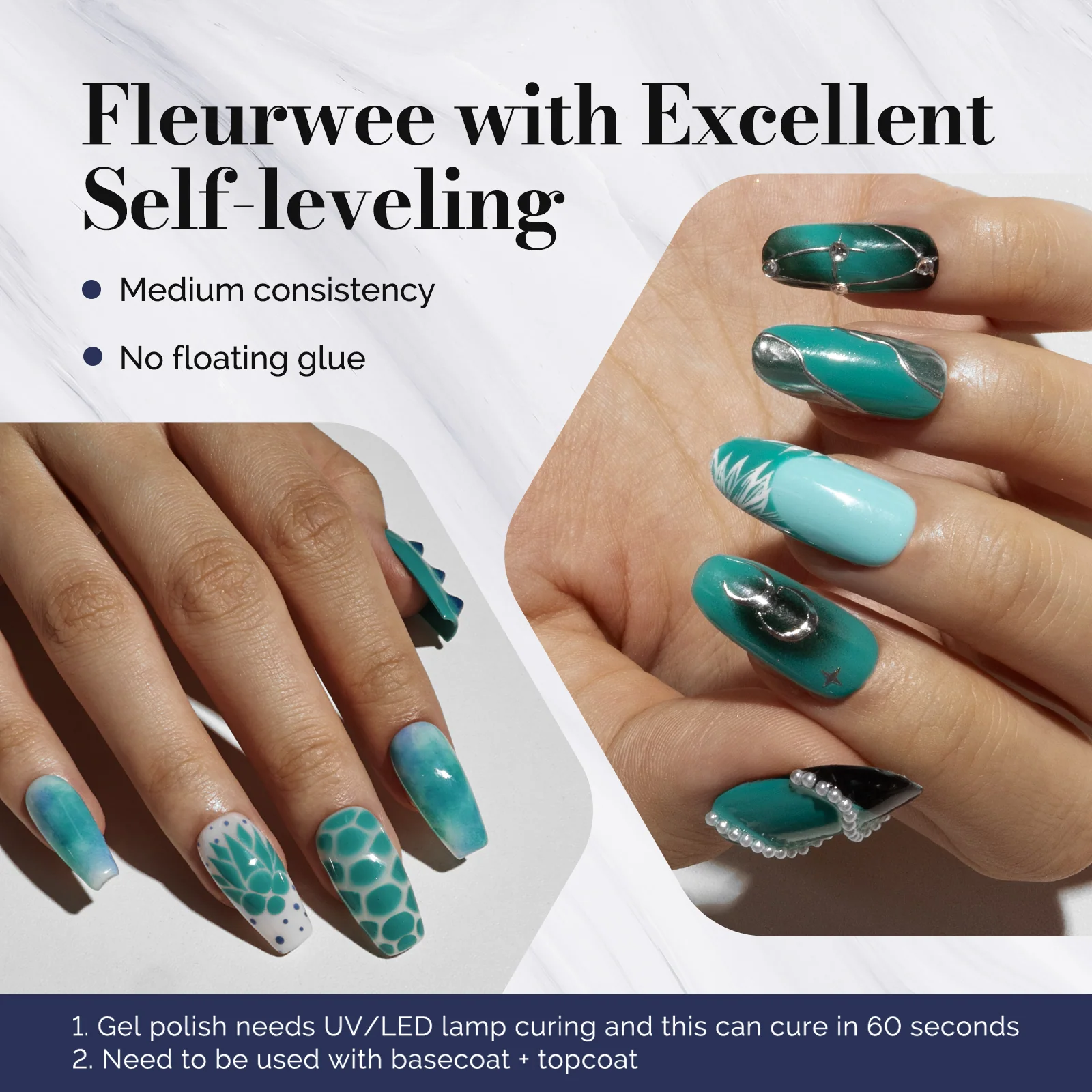 Fleurwee HEMA-Free & HPMA-Free & TPO-Free Gel Nail Polish Plant-based 0.5 fl oz/15ml - P41 Jade-Green Agave