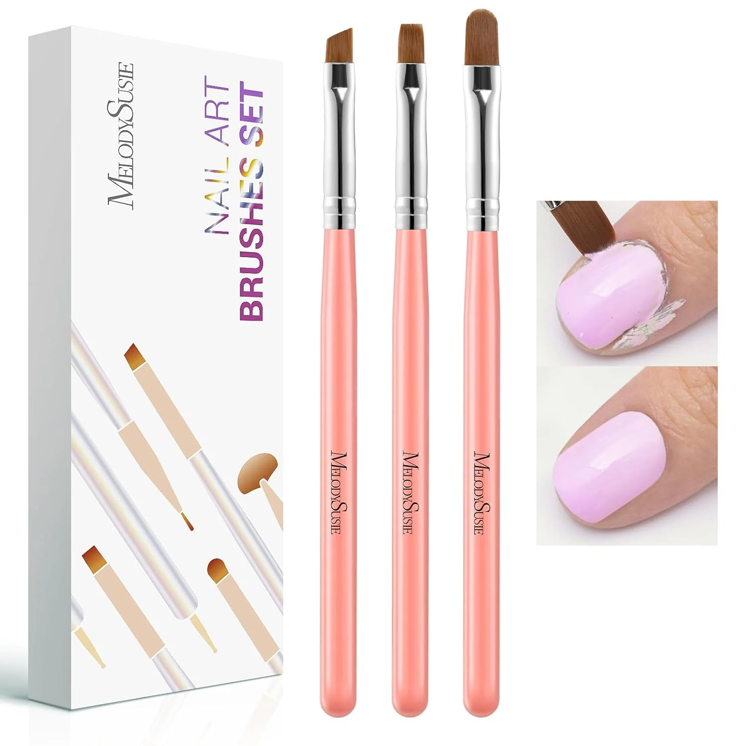 Nail Art Brushes Set 3Pcs in Orange