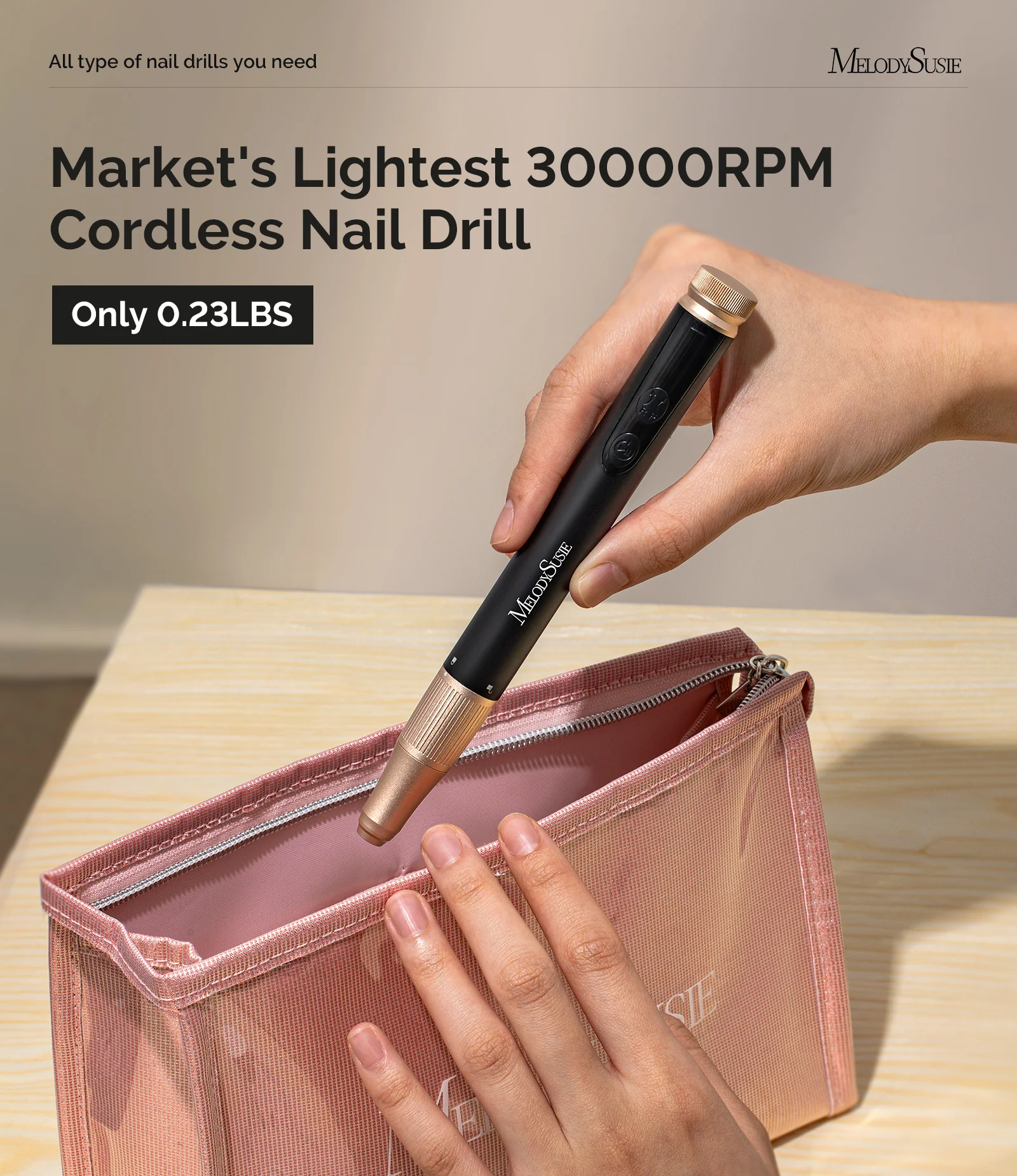 SM180F Pen-Shaped Rechargeable Nail Drill 30,000RPM RPM in Black