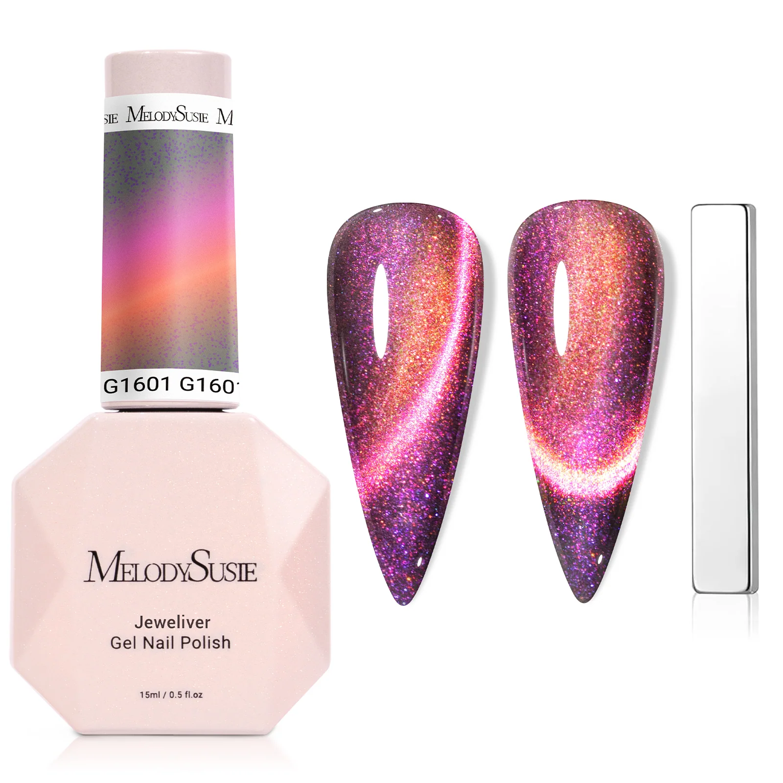 Jeweliver 猫眼 HEMA-Free & TPO-Free 凝胶指甲油 0.5 fl oz/15ml - 9D Chameleon Pink 1601
