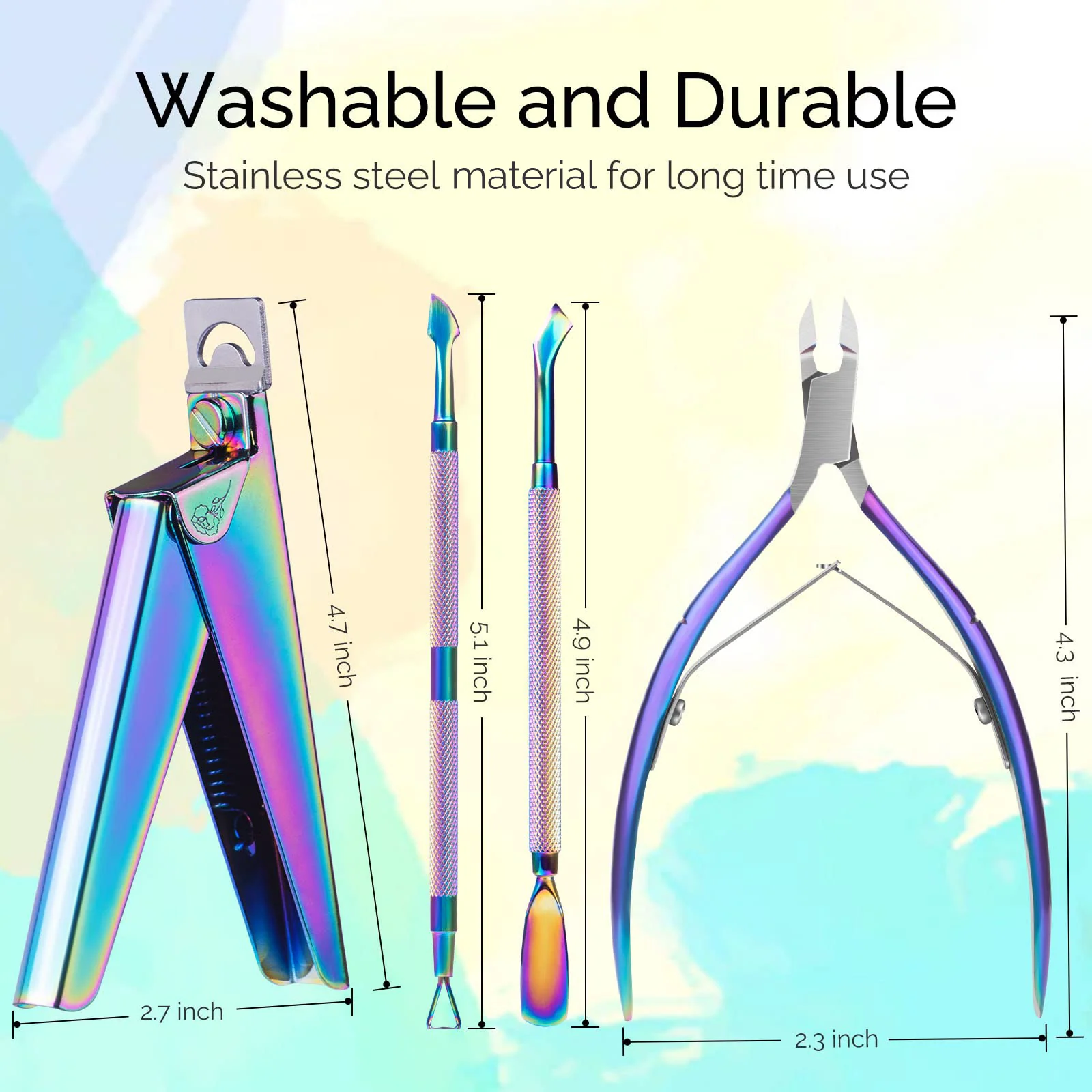 Acrylic Nail Clippers 4 in 1 Kit-Rainbow Manicure Tool Set